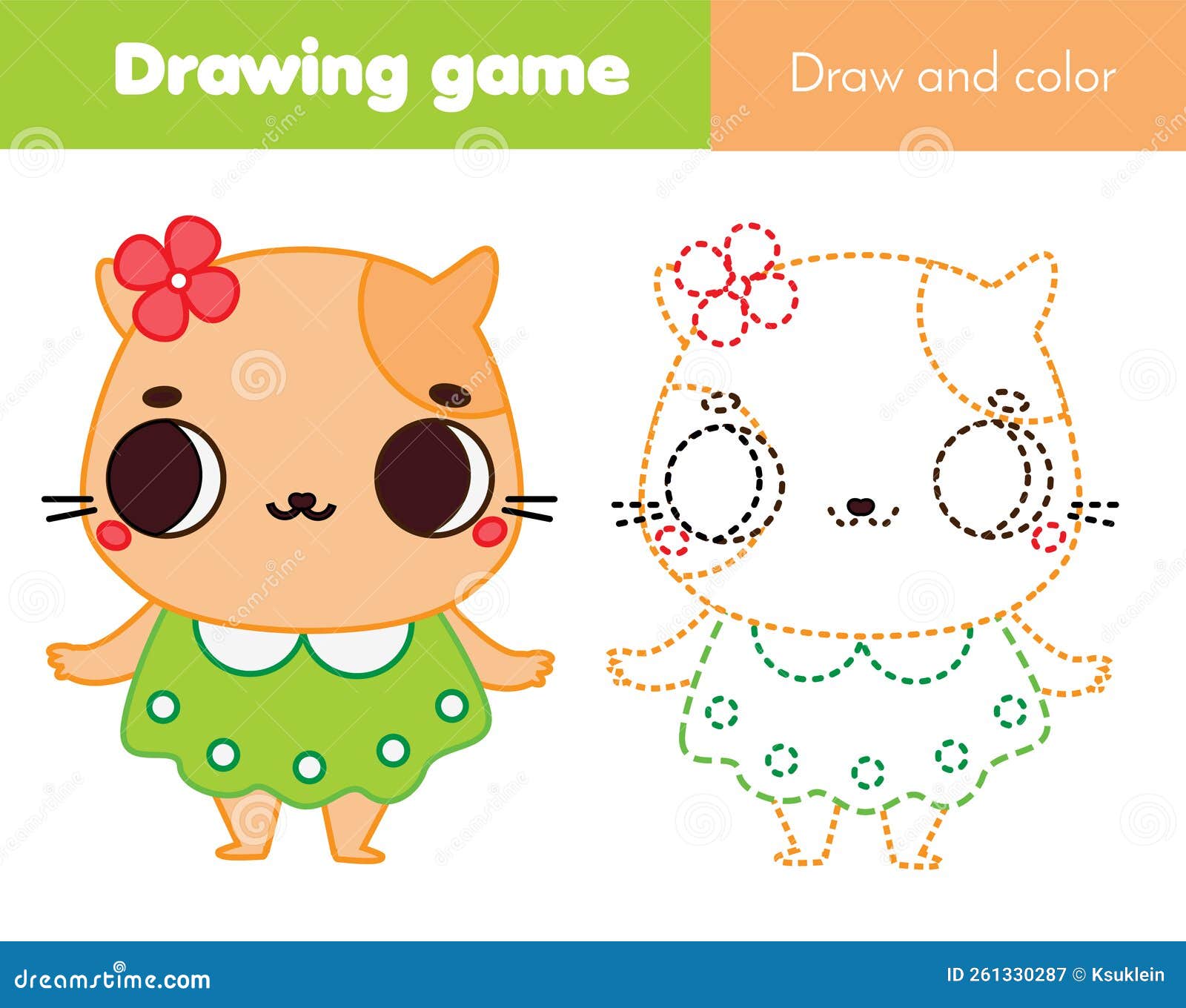 Coloring Page with Cat. Drawing Kids Game. Printable Activity