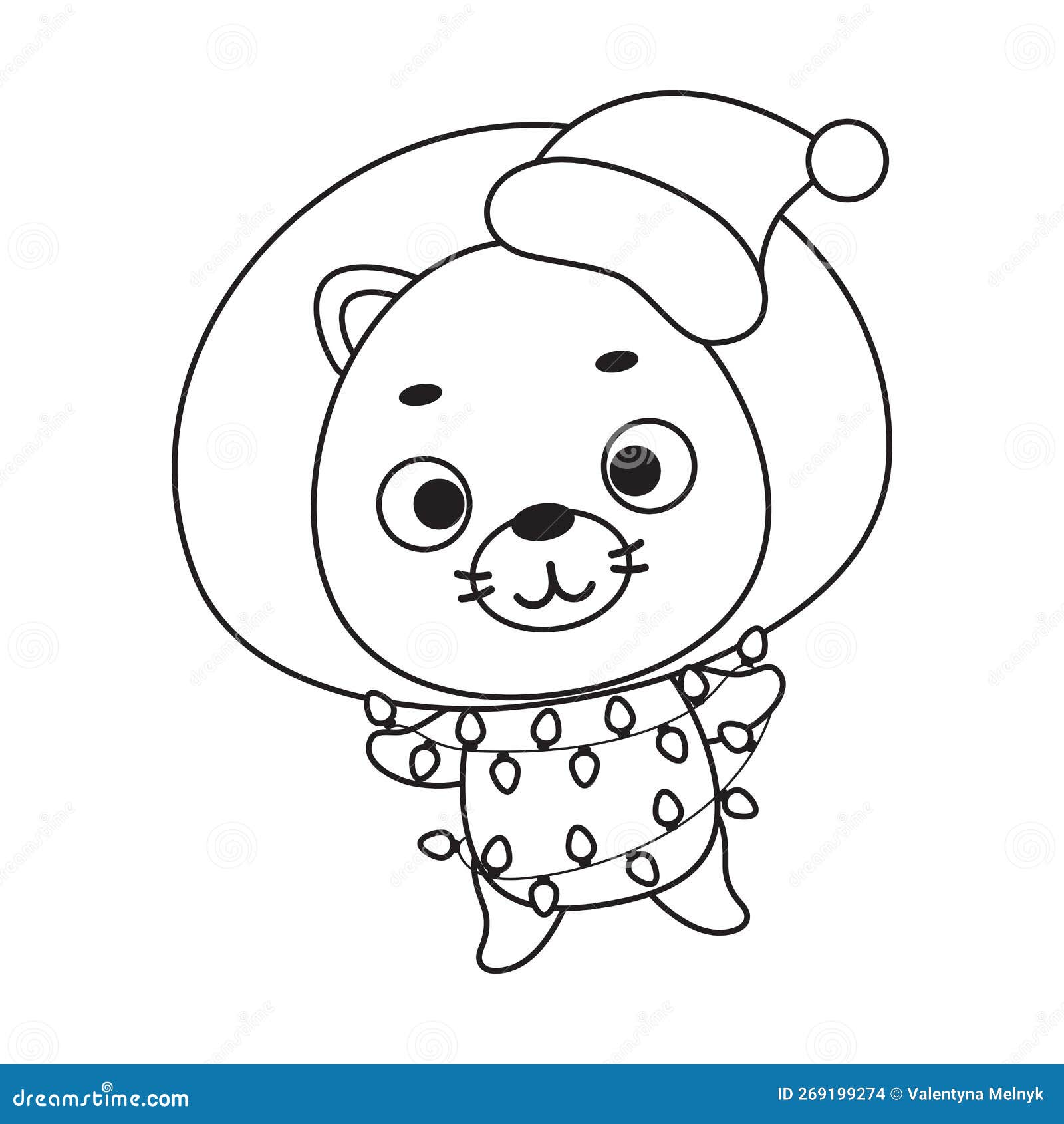 Coloring Page Cute Christmas Lion with Garland. Coloring Book for Kids ...