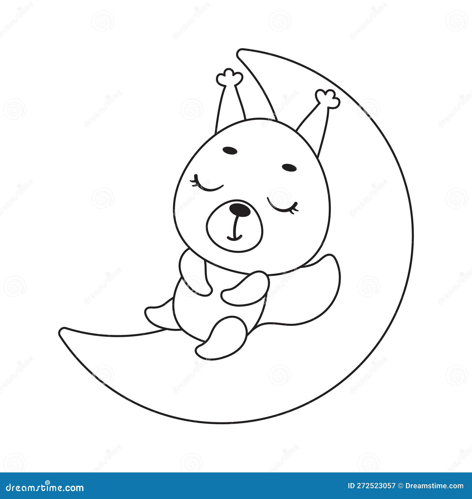 Coloring Page Cute Little Squirrel Sleeping on Moon. Coloring Book for ...