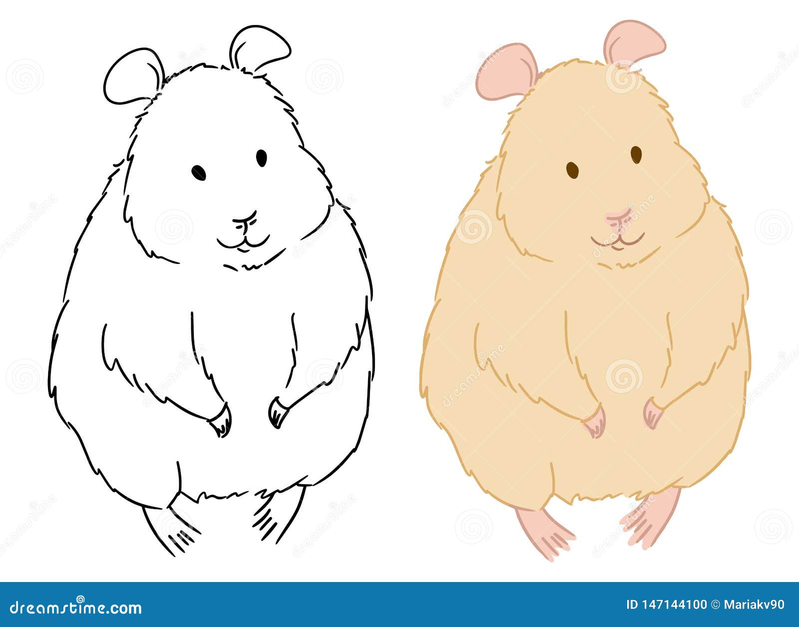 Coloring Page Of Cute Standing Hamster On White Background