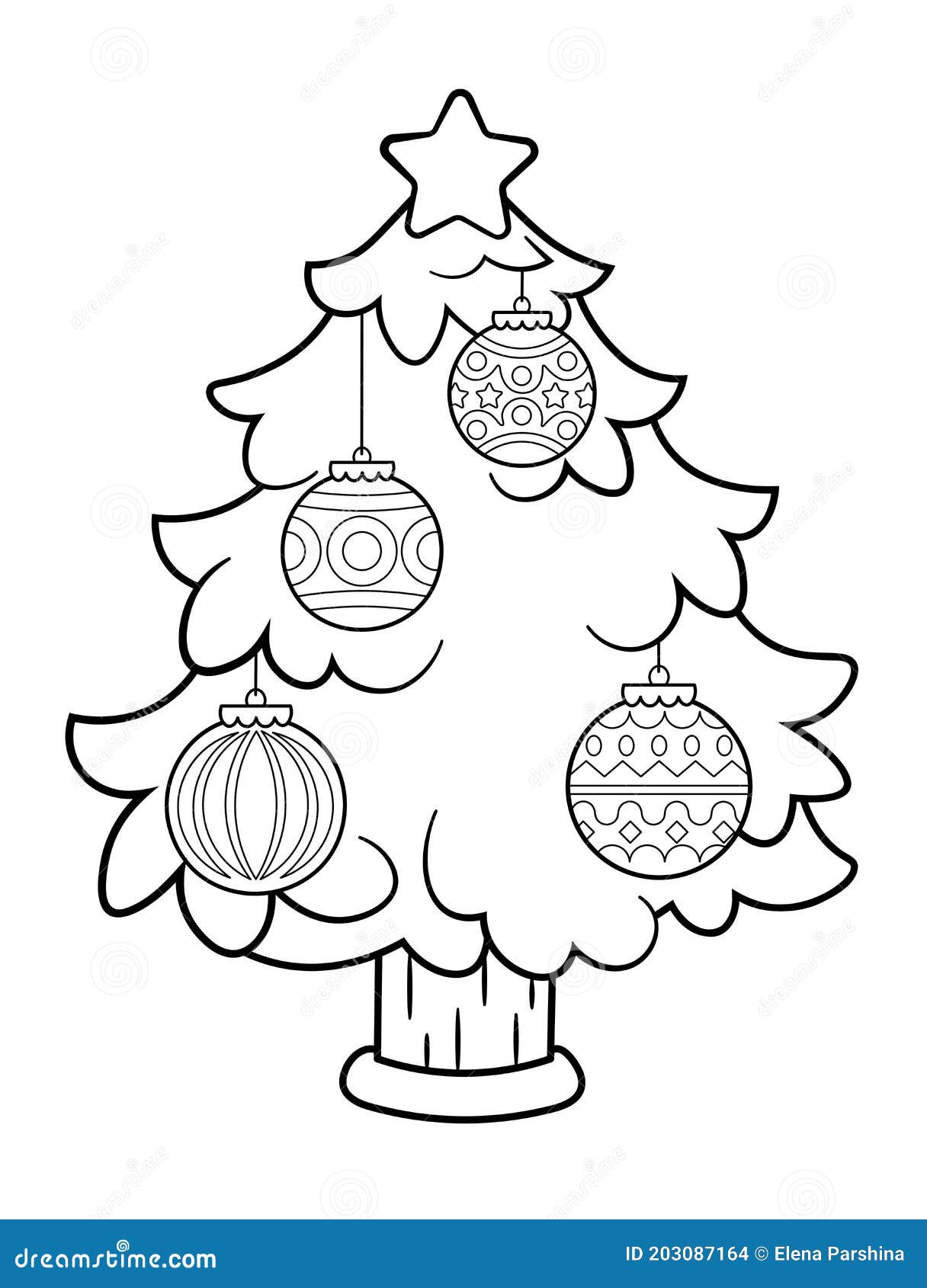 Coloring Page of a Decorated Christmas Tree. Vector Black and White Illustration Isolated on ...