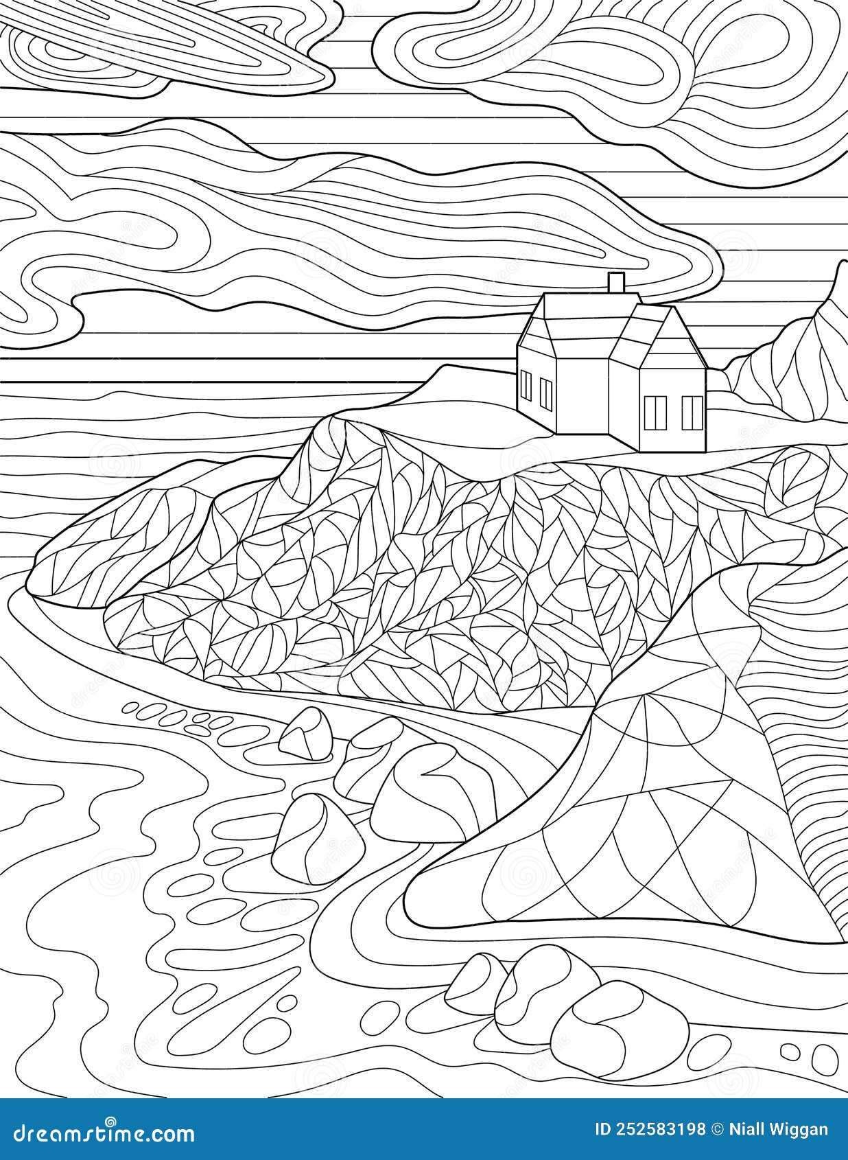https://thumbs.dreamstime.com/z/coloring-page-detailed-house-hill-clouds-rocks-ocean-sheet-to-be-colored-home-top-cliff-see-below-252583198.jpg