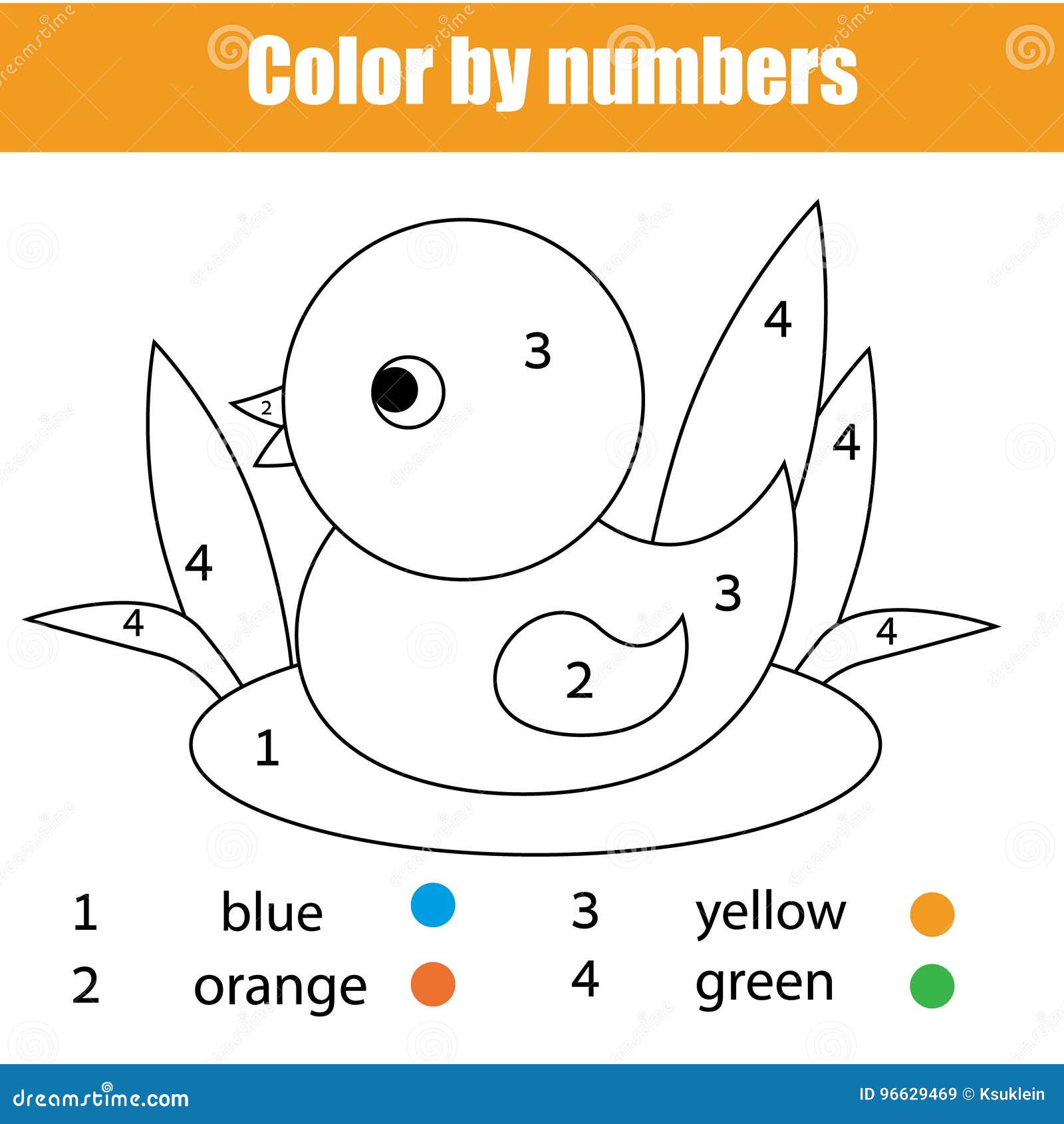 Coloring Page With Duck Bird. Color By Numbers Educational ...