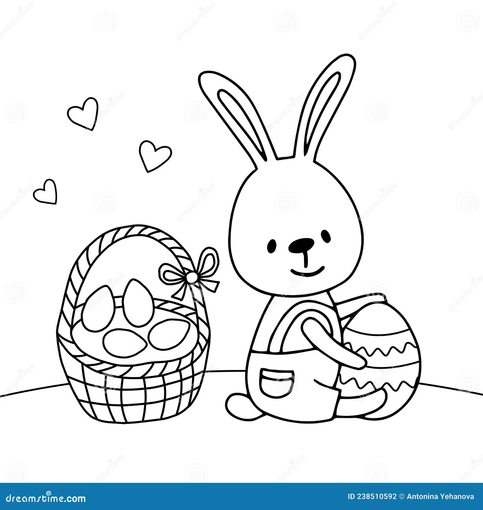 Coloring Page Easter Bunny And Basket Vector Illustration