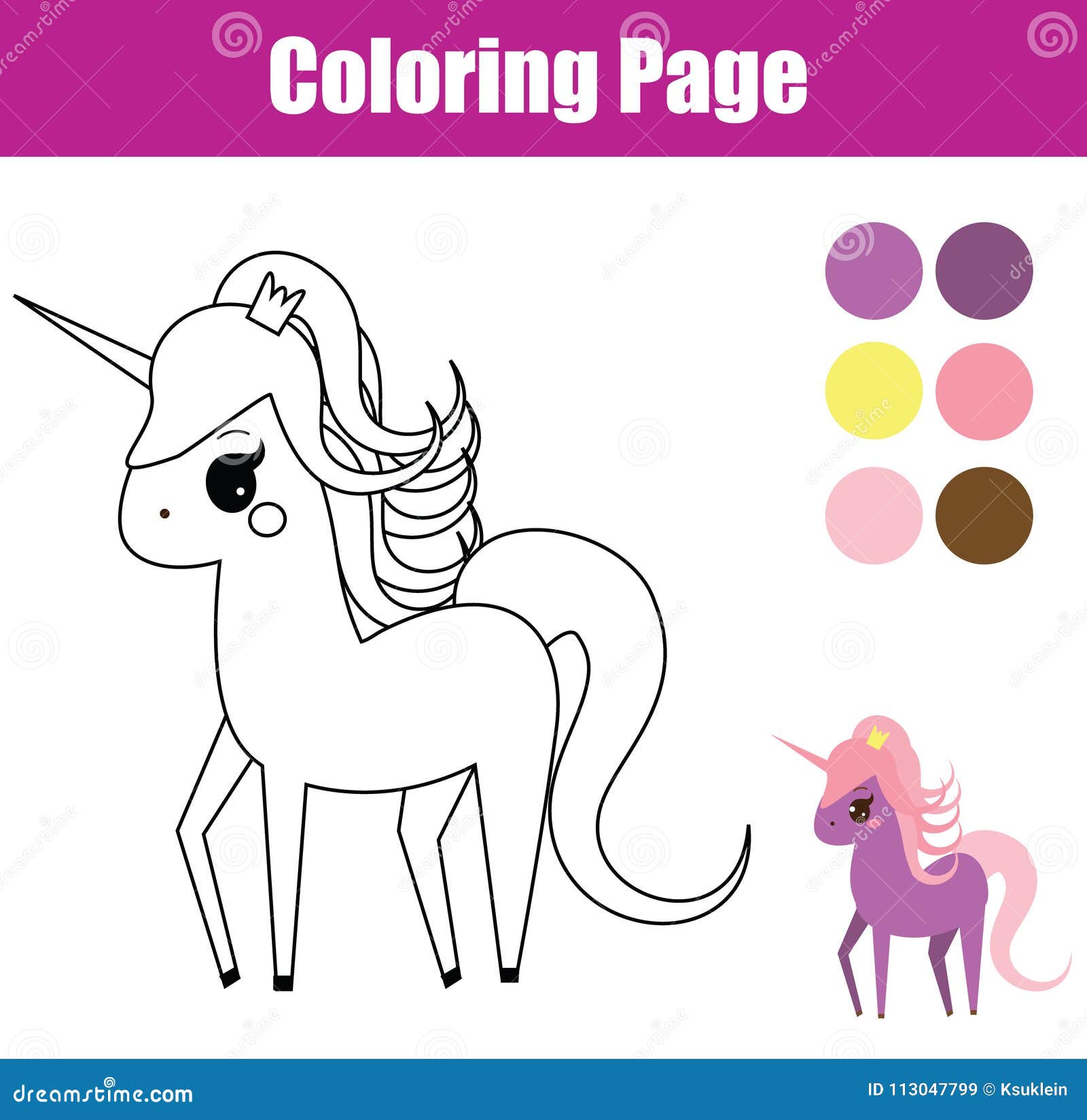 Coloring Page. Educational Children Game. Unicorn, Fairy Pony ...