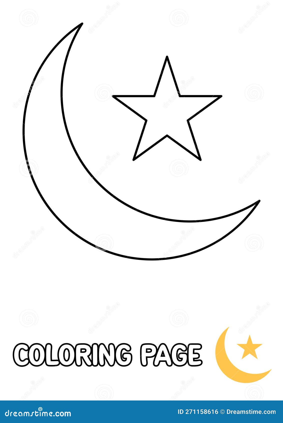 Coloring Page with Eid Moon for Kids Stock Vector - Illustration of islamic, calendar: 271158616