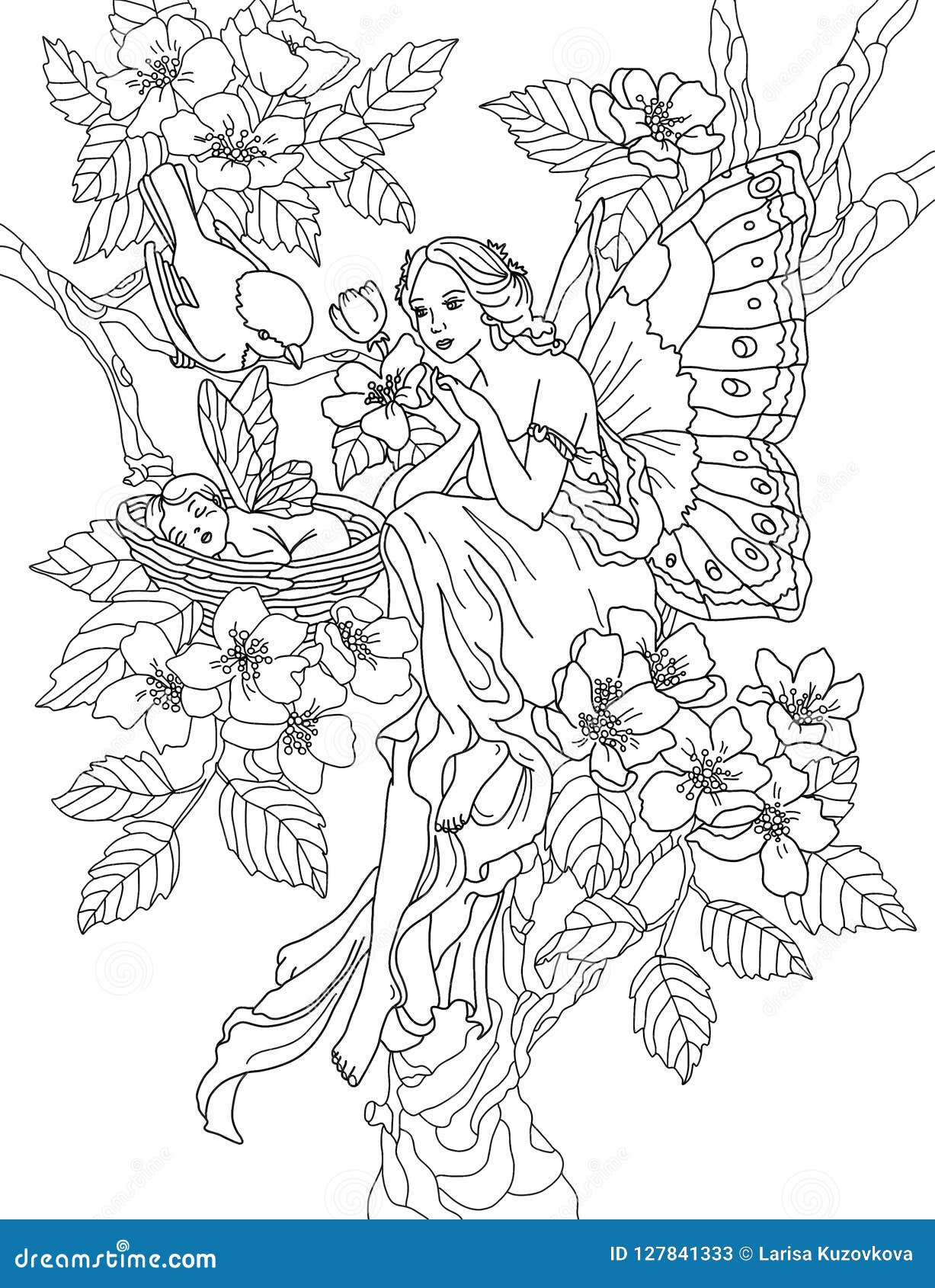 Coloring page the Fairy stock illustration. Illustration of woman - 127841333 Coloring page the Fairy stock illustration. Illustration of woman - 127841333