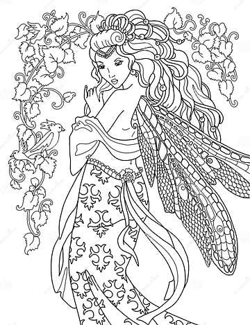 Coloring page the Fairy stock illustration. Illustration of drawn ...