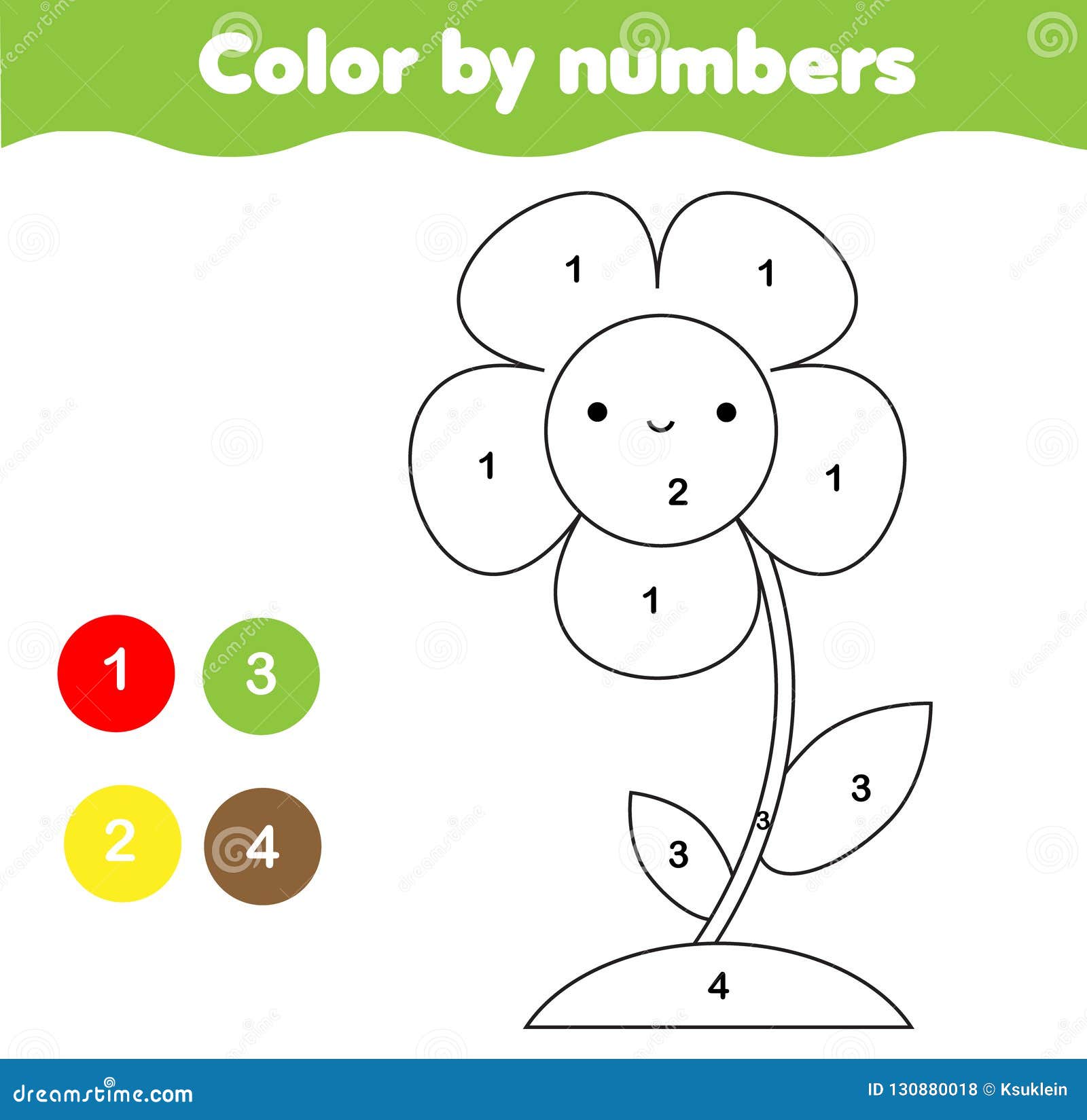 Coloring Page With Flower. Color By Numbers Printable Activity For Kids And Children. Elementary ...