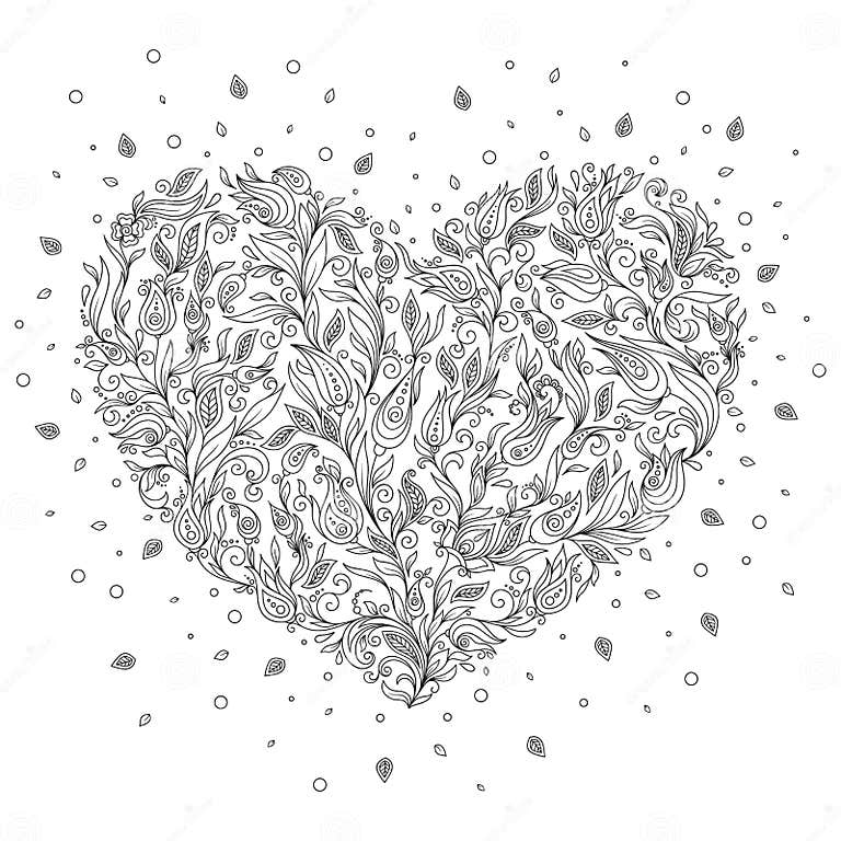 Coloring Page Flower Heart St Valentine S Day Greeting Card Stock ...