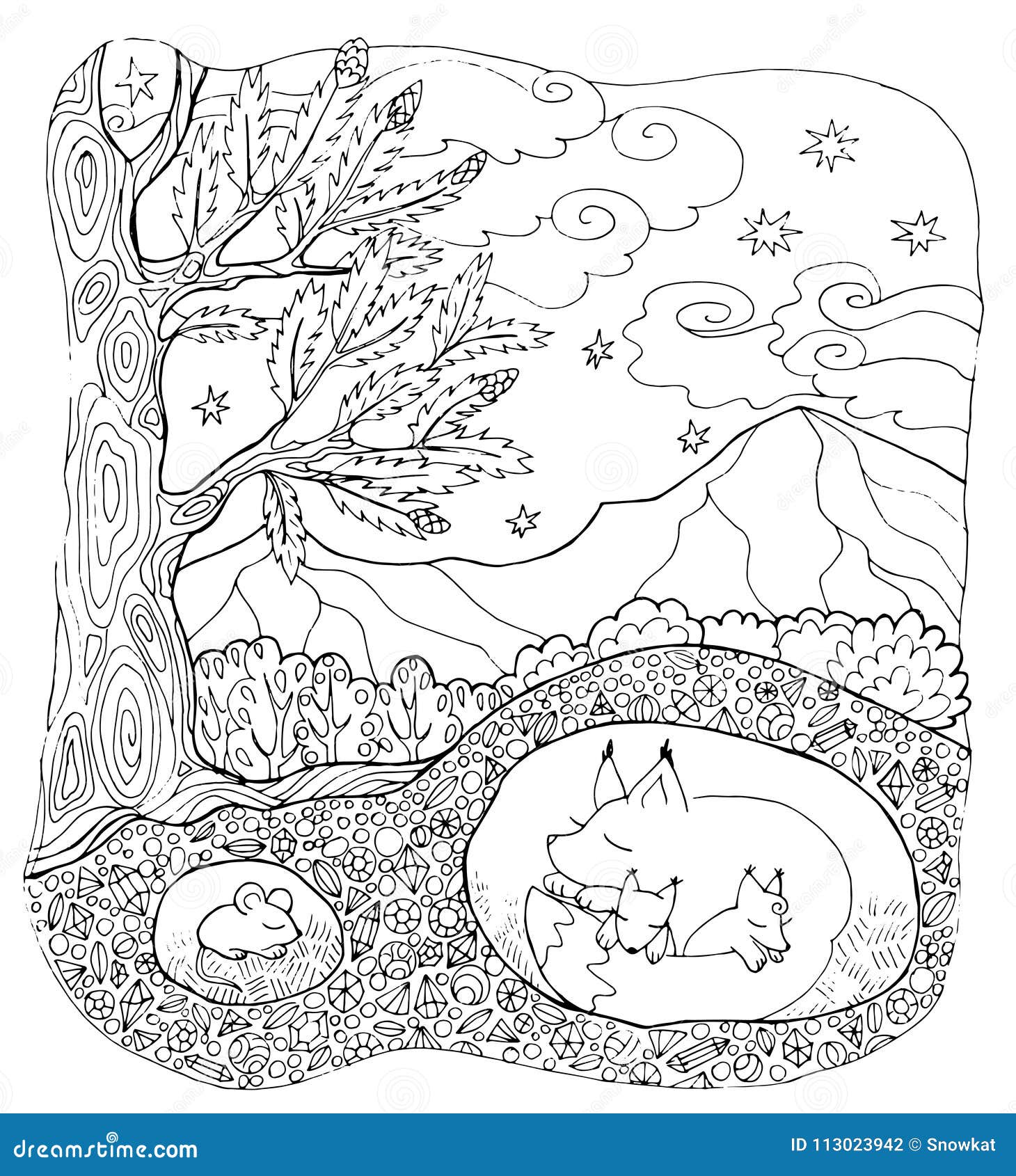 Download Coloring Page Forest Animals Stock Vector - Illustration of adult, fairy: 113023942