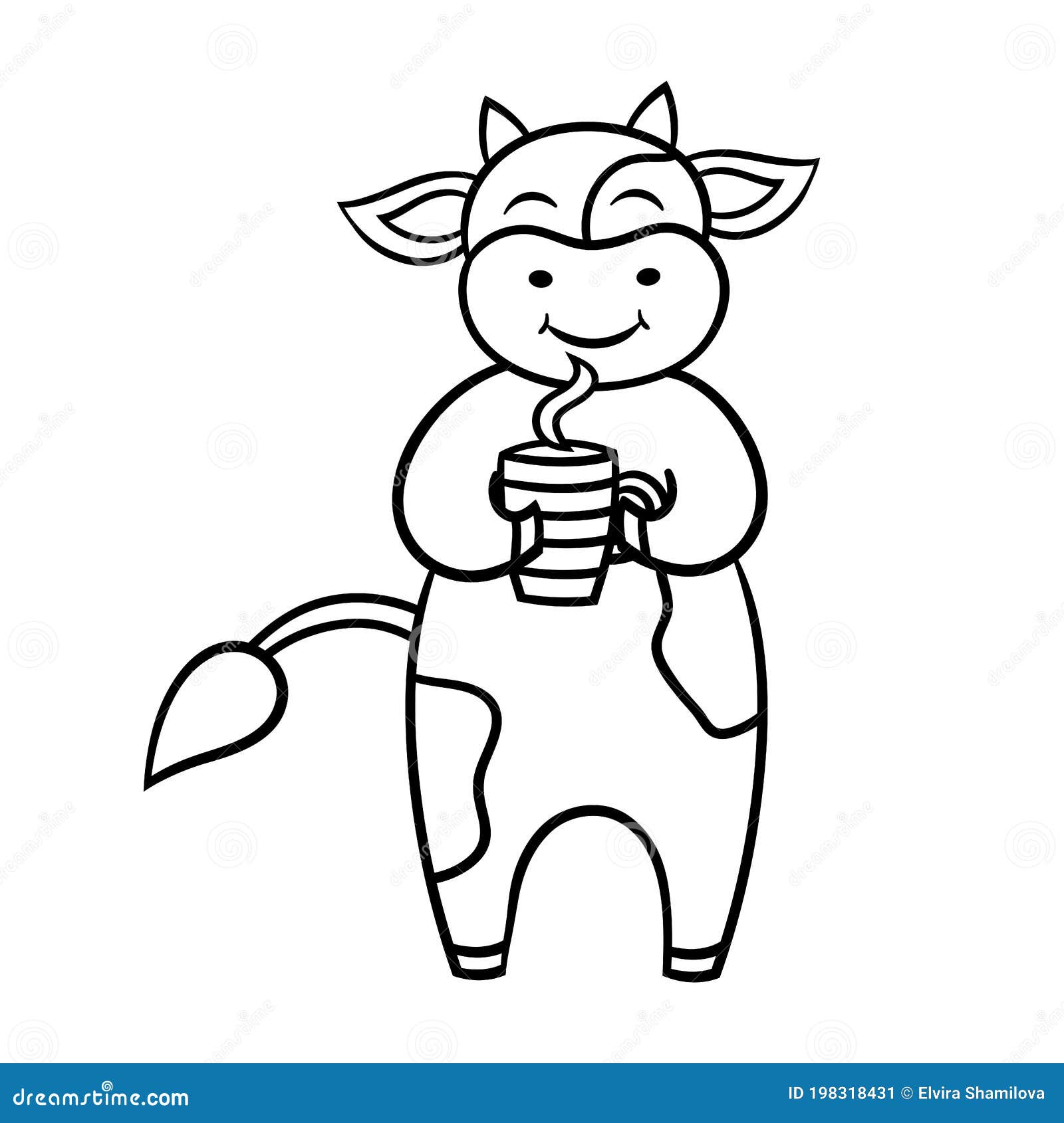 Coloring Page with Funny Cow Drinking Coffee Stock Vector ...