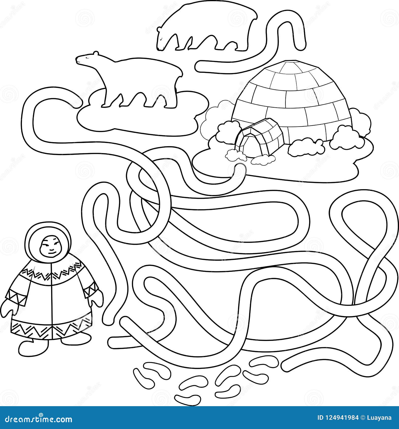 Coloring Page. Help the Eskimo Find the Way To Igloo Stock Vector ...
