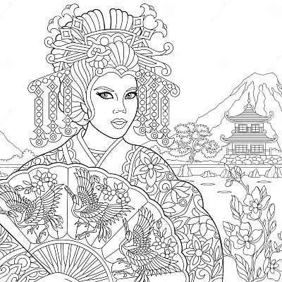 Zentangle Stylized Geisha Woman Stock Vector - Illustration of chinese ...