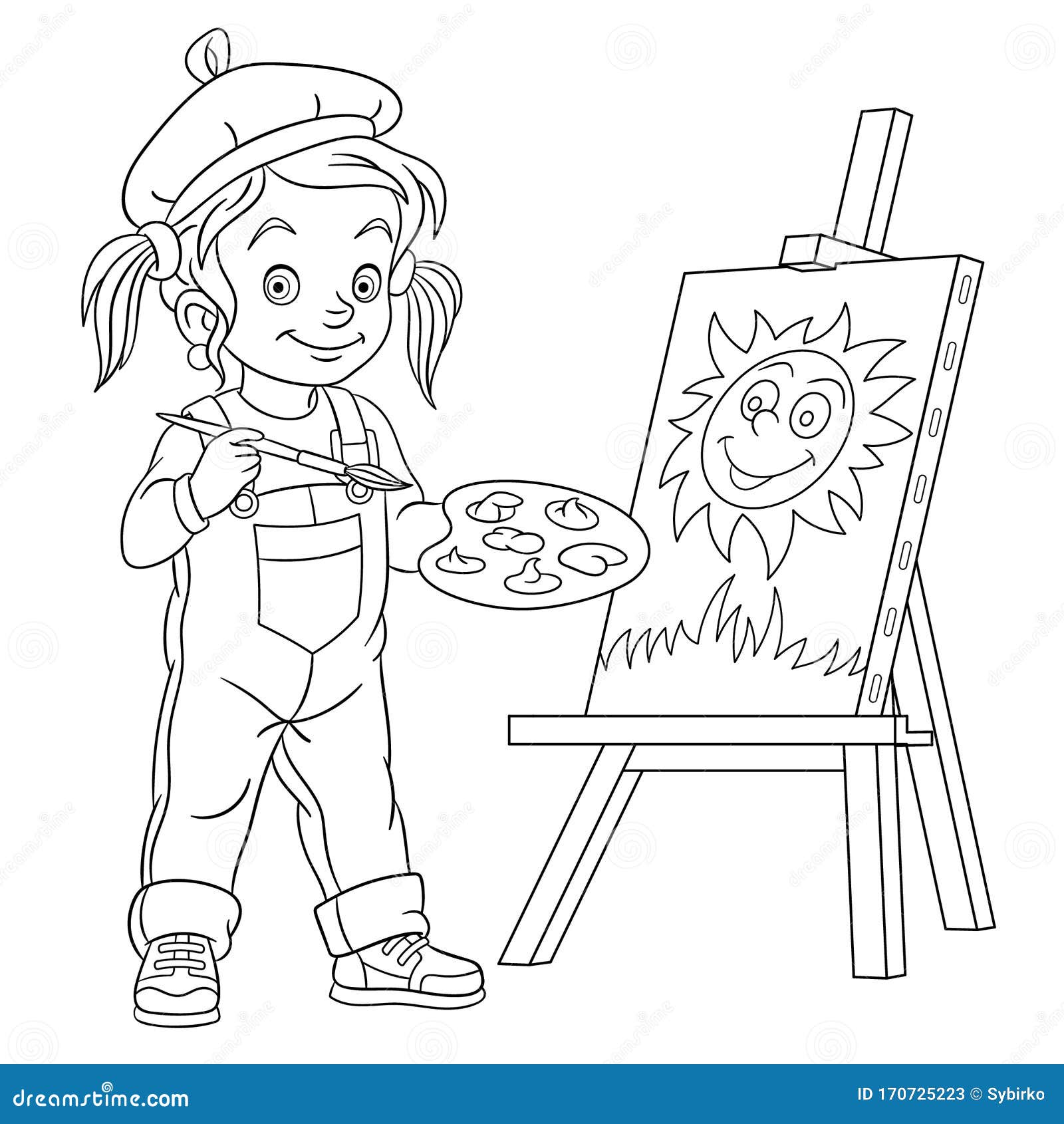 Coloring Page with Girl Drawing, Painting Artist Stock Vector -  Illustration of cartoon, activities: 170725223