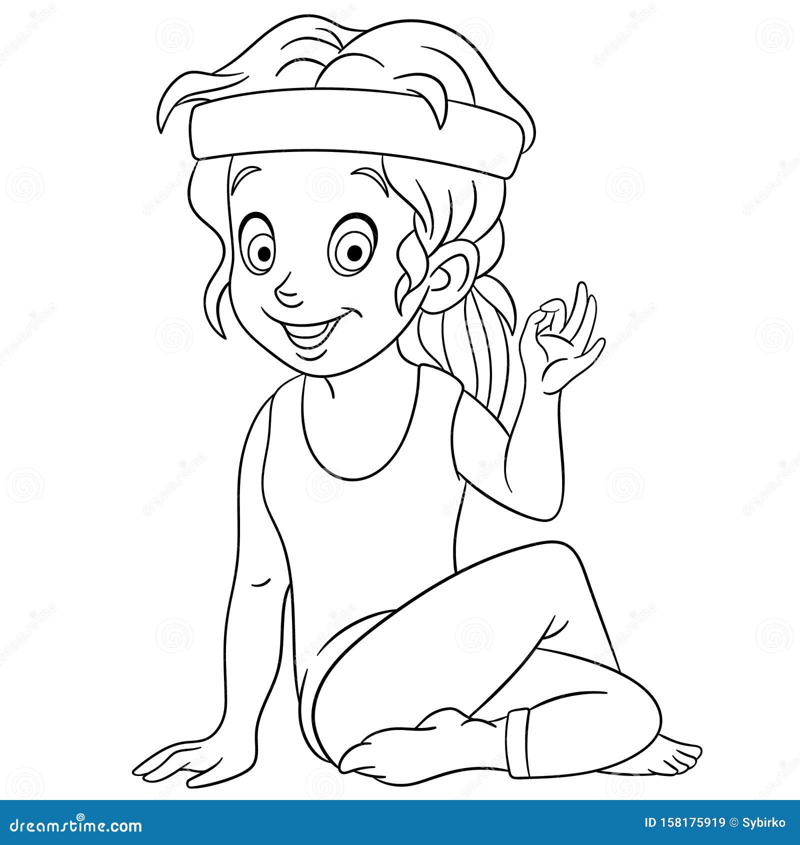 Coloring Page With Girl Practicing Yoga Stock Vector