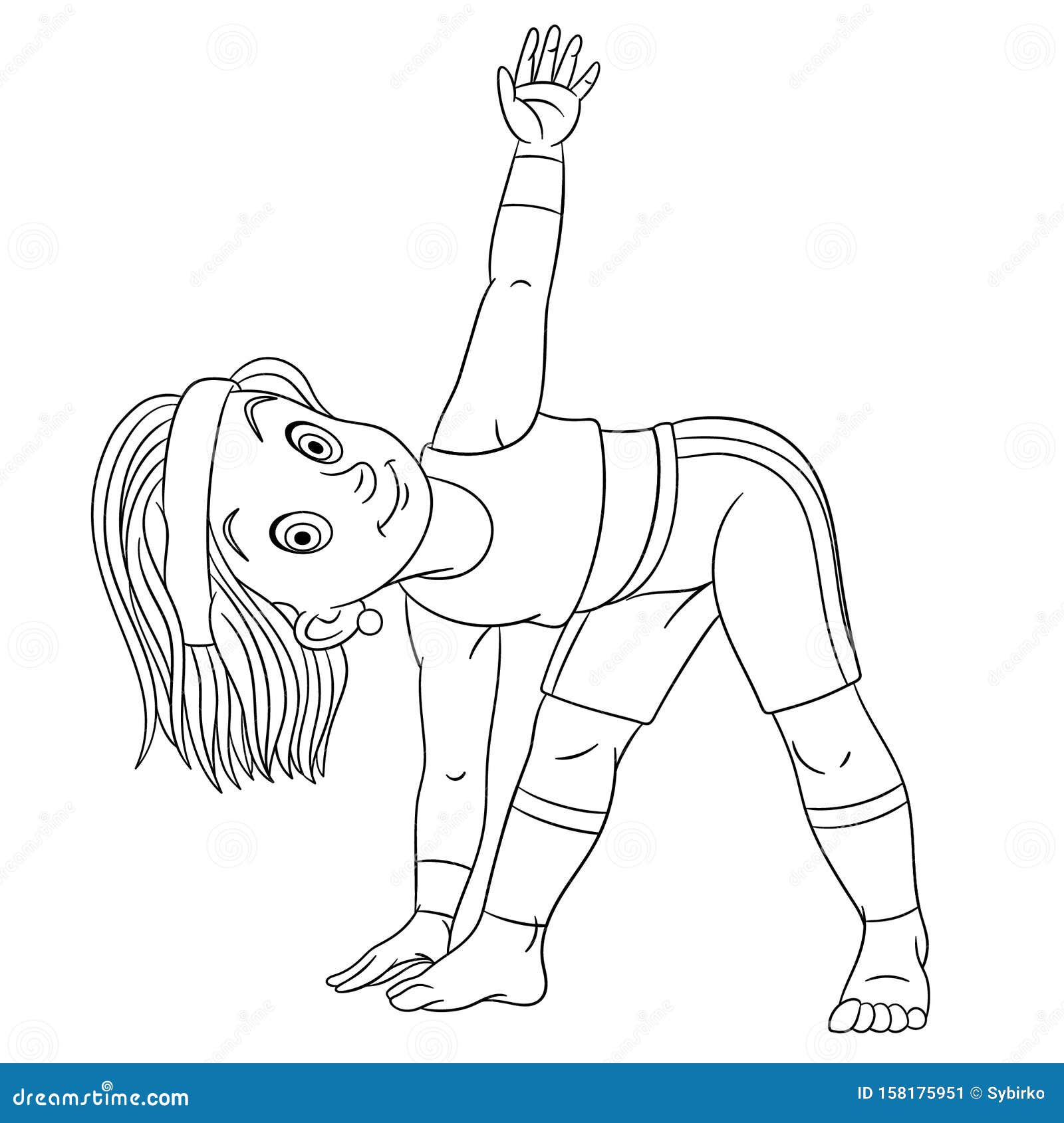 Coloring Page With Girl Practicing Yoga Stock Vector