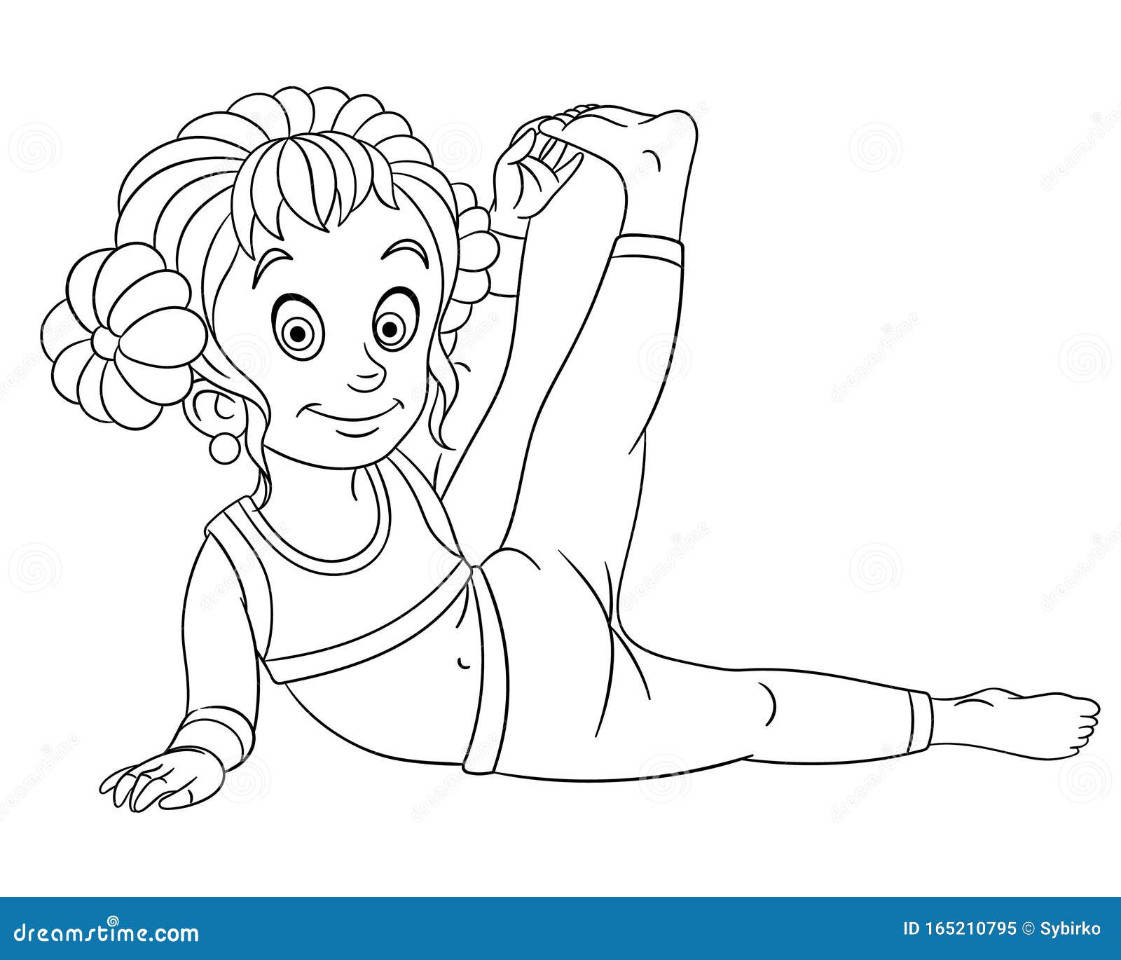 coloring page with girl practicing yoga stock vector illustration of
