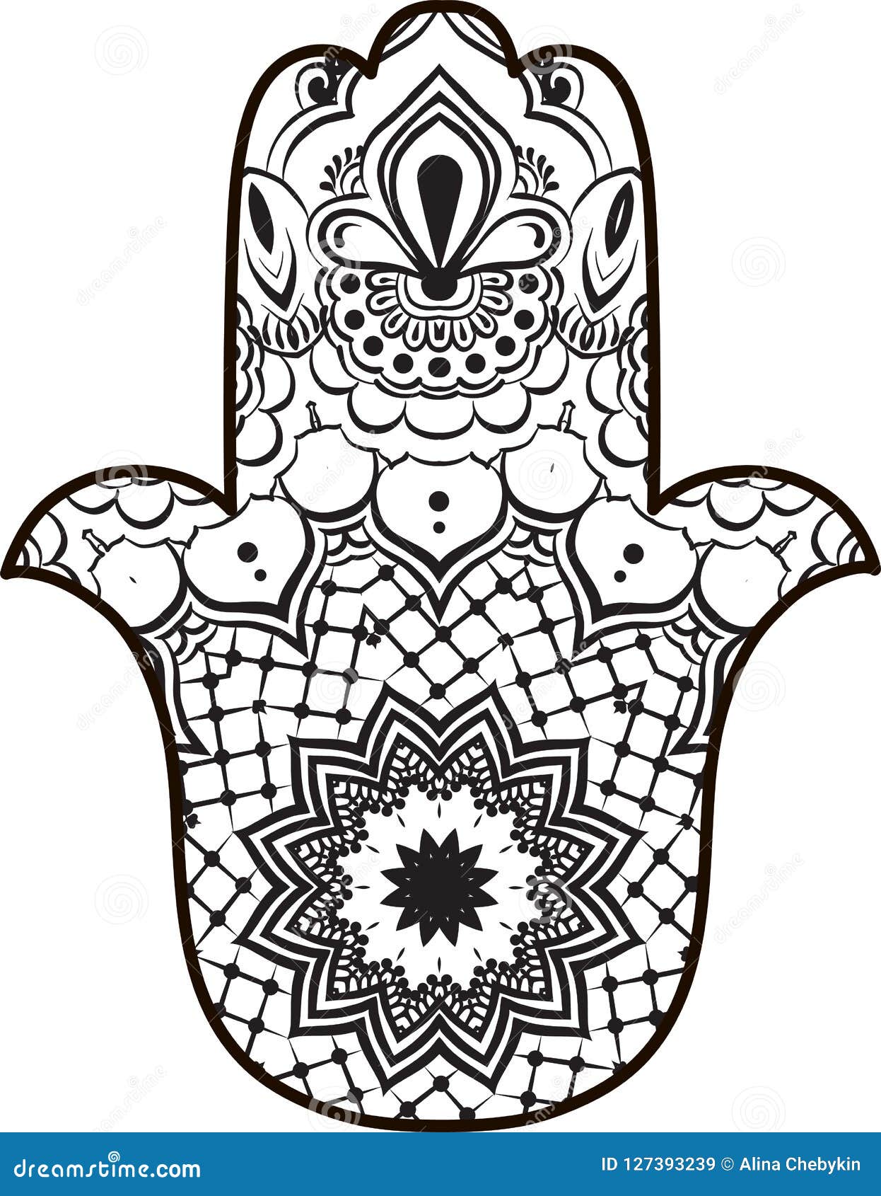 Coloring Page with Hamsa with Round Ethnic Pattern Stock Vector ...