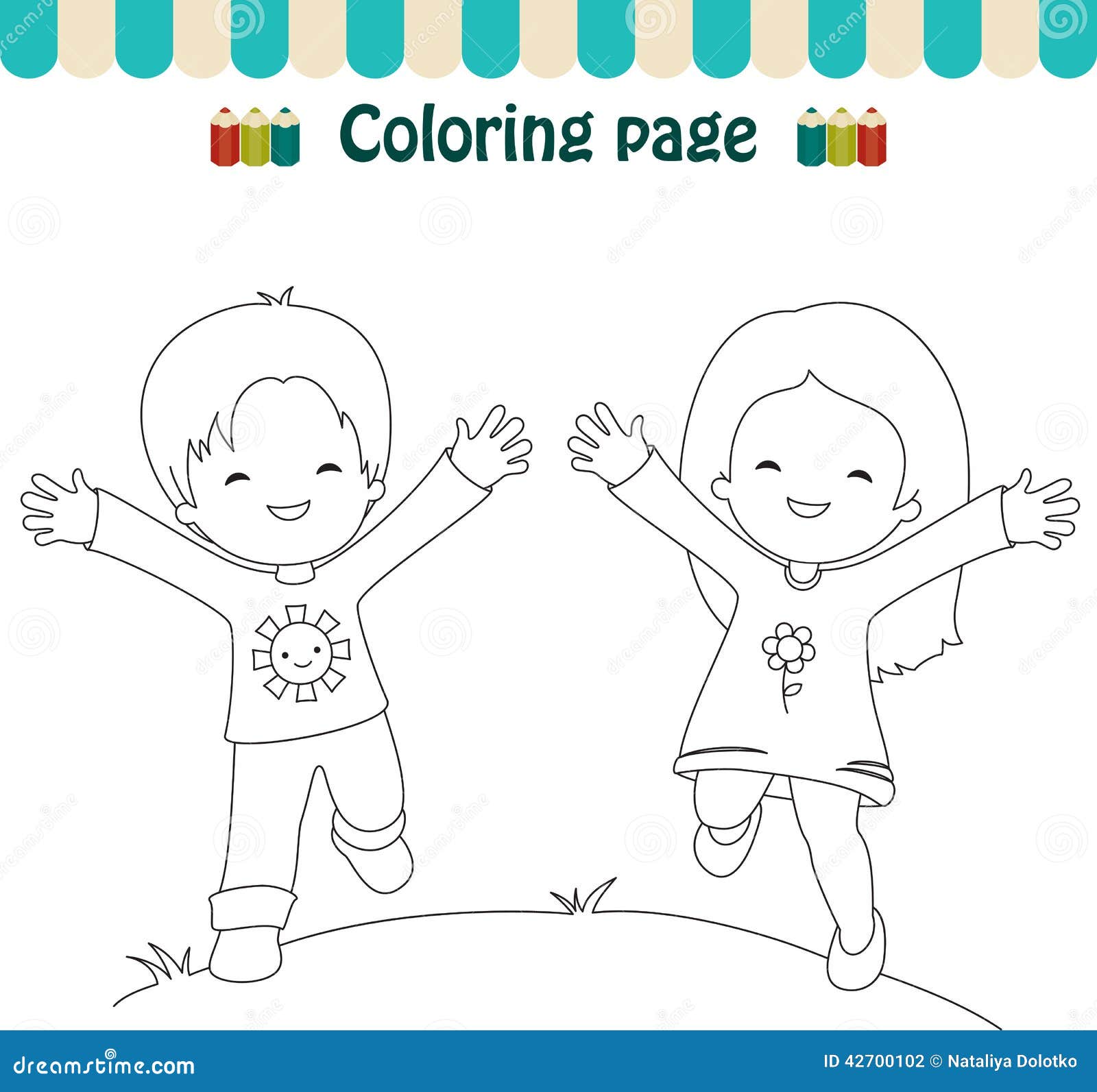 Coloring page happy kids stock vector. Illustration of cheerful Coloring page happy kids stock vector. Illustration of cheerful