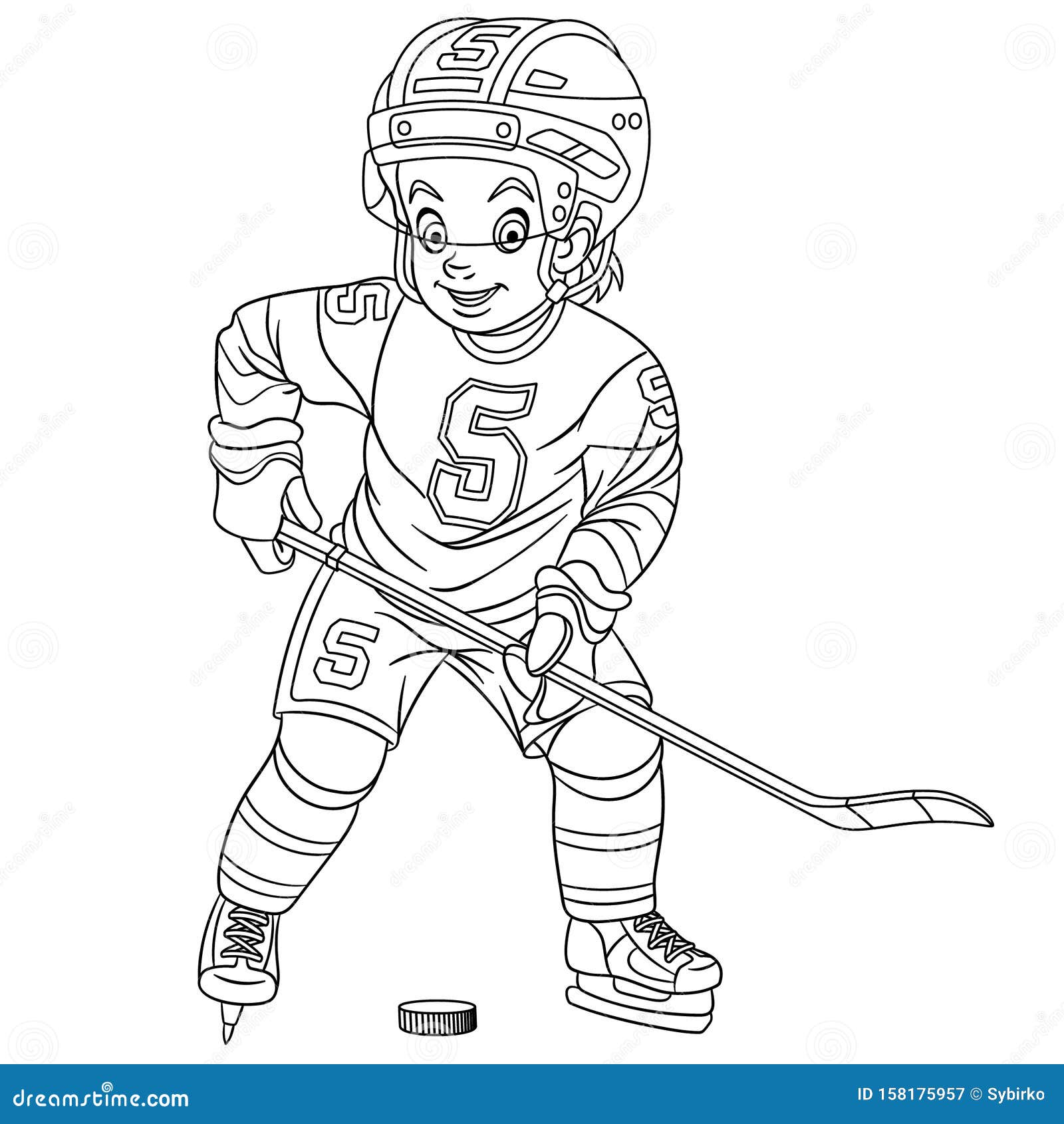 Coloring Page With Hockey Player Stock Vector Illustration Of Comic Fast 158175957