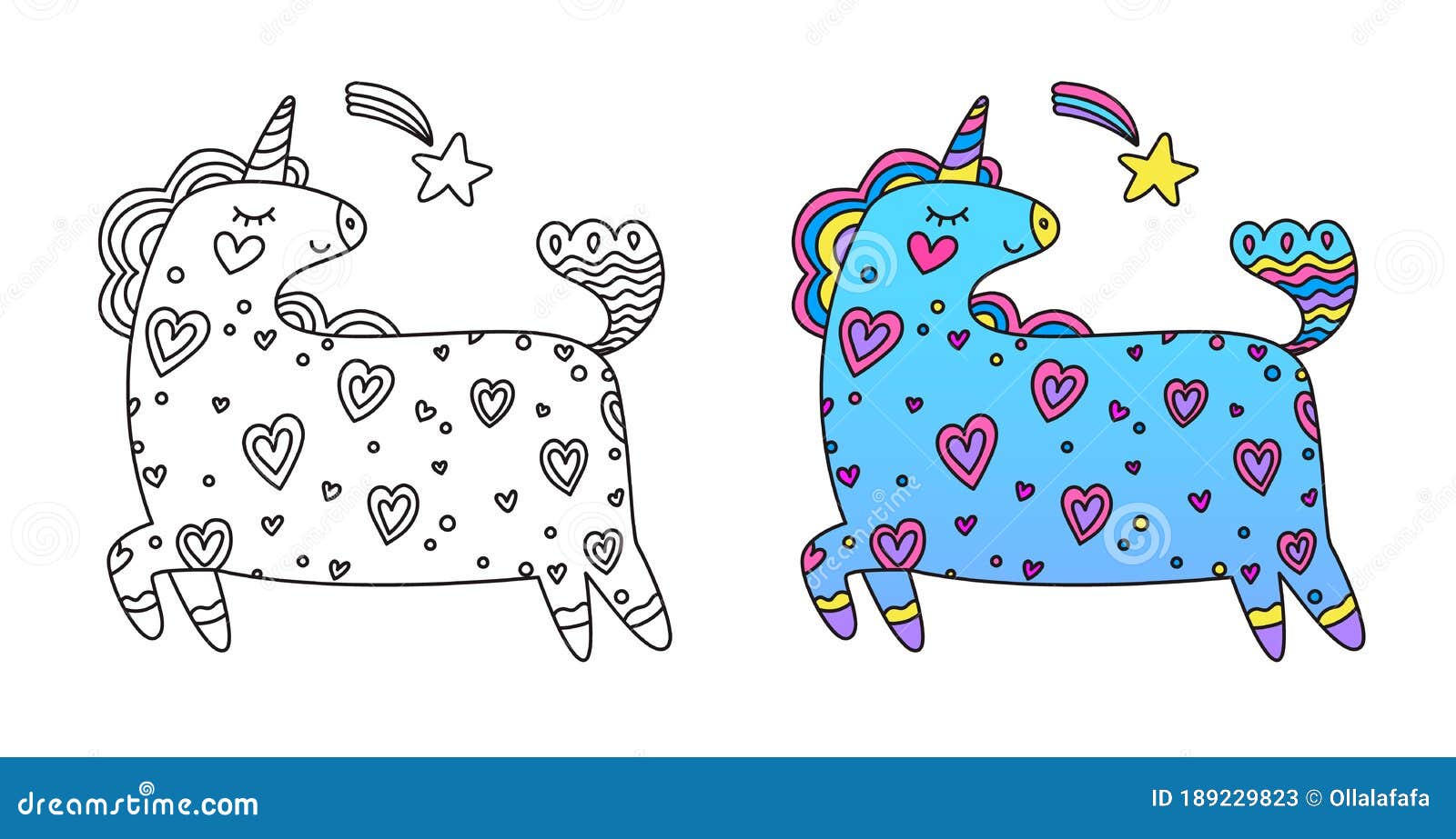 Coloring Page with Unicorn in Hearts Stock Vector   Illustration ...