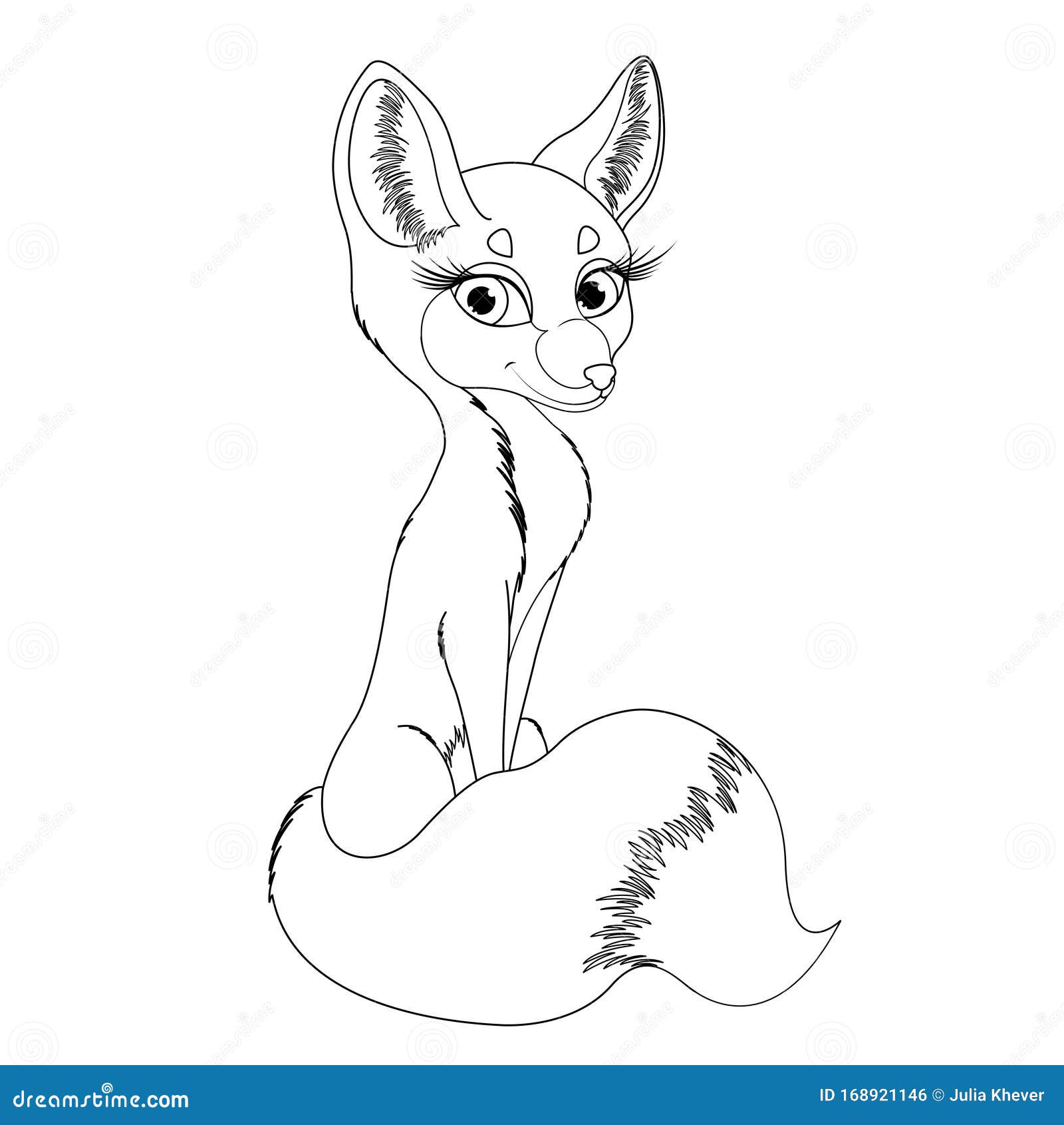 Coloring Page For Kids With Charming Fennec Fox. Stock Vector
