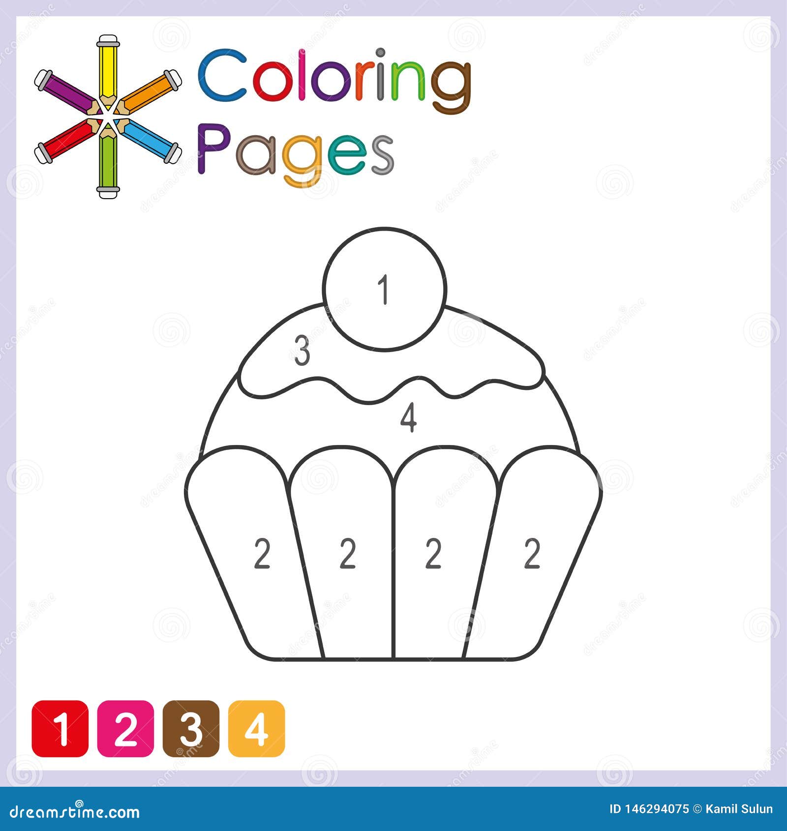 Coloring Page for Kids, Color the Parts of the Object According To