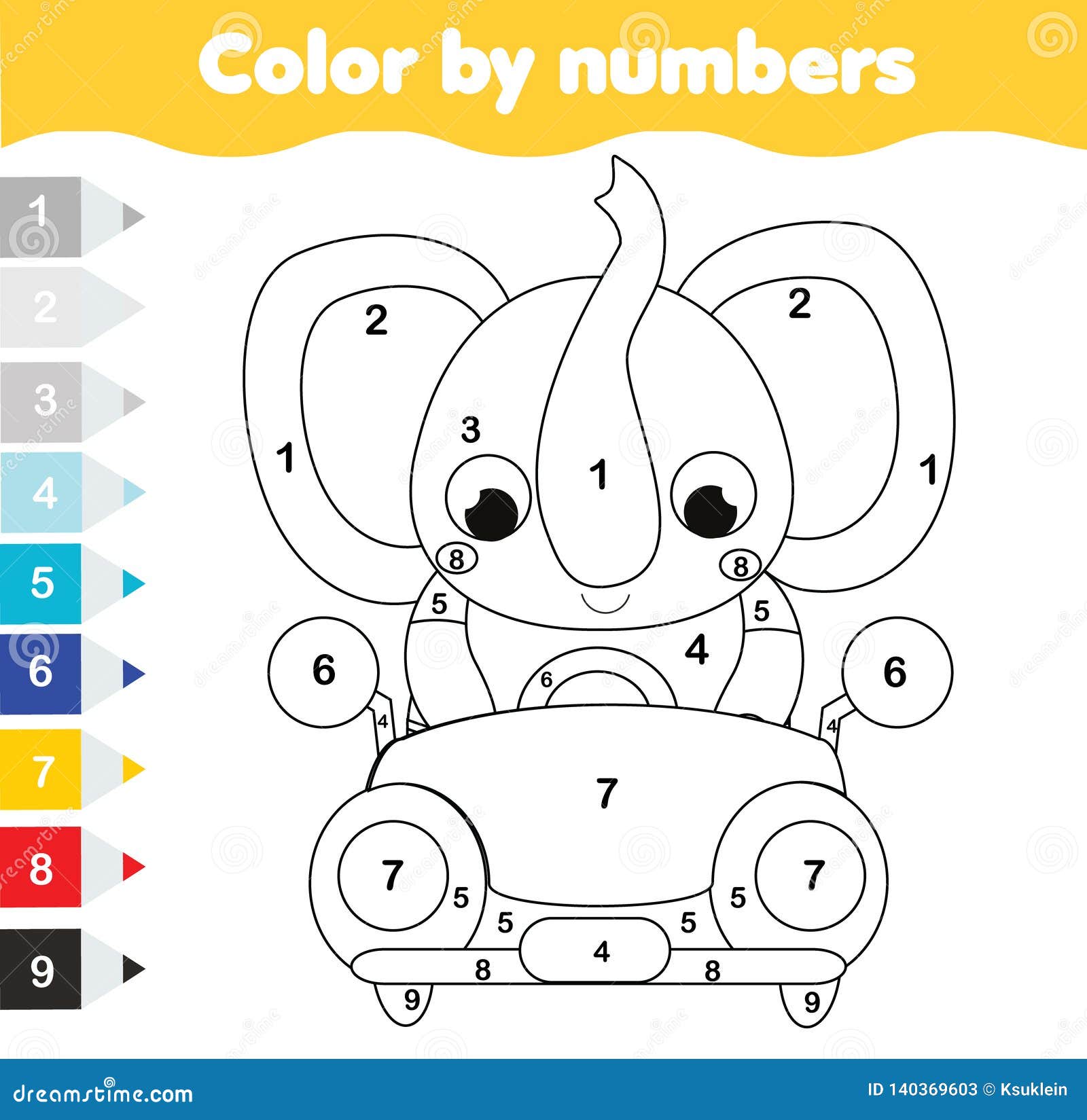 Coloring Page for Kids. Educational Children Game. Color by Numbers Stock  Vector - Illustration of book, drive: 140369603