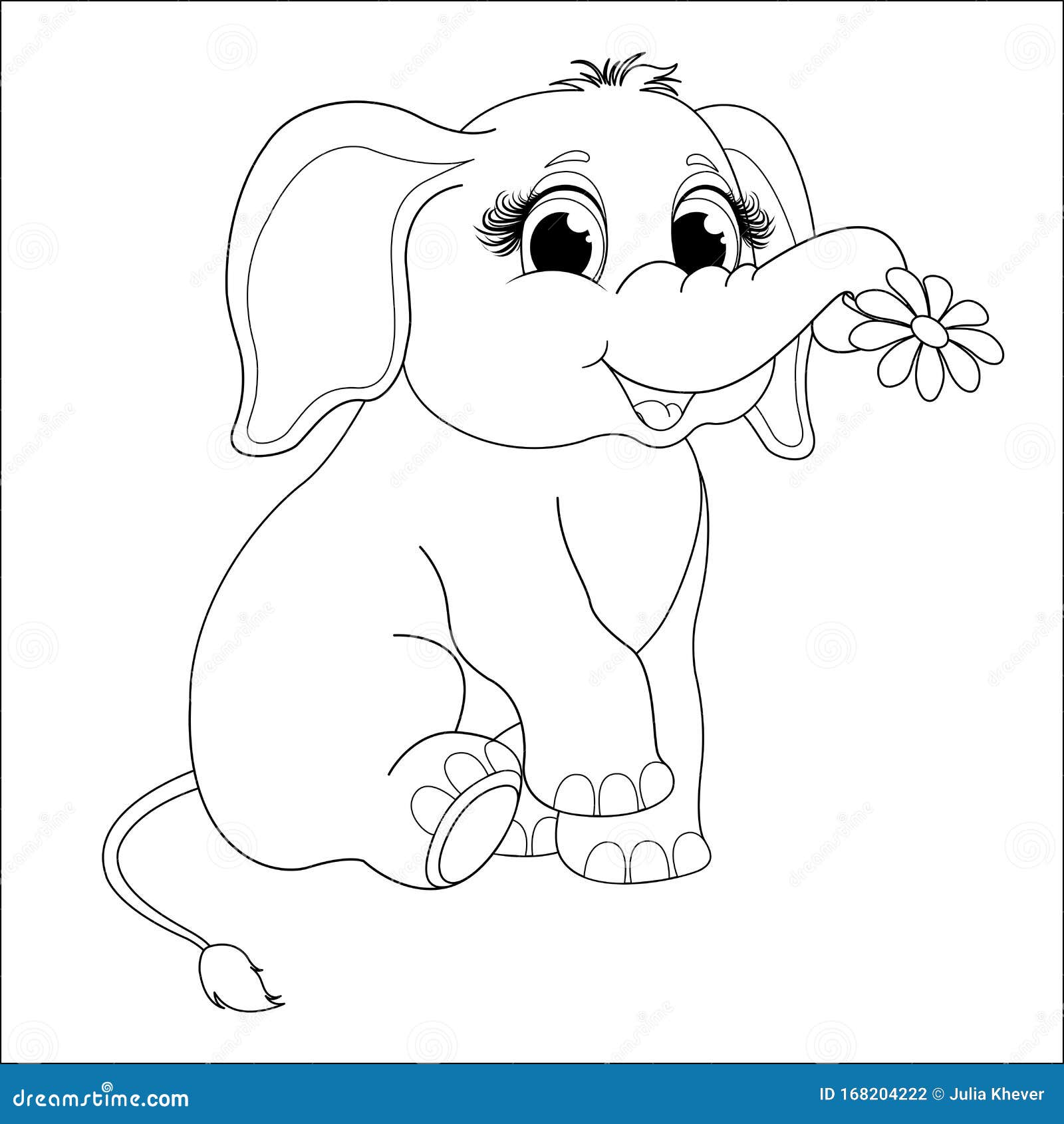 Coloring Page for Kids with Funny Cartoon Elephant. Stock Vector ...