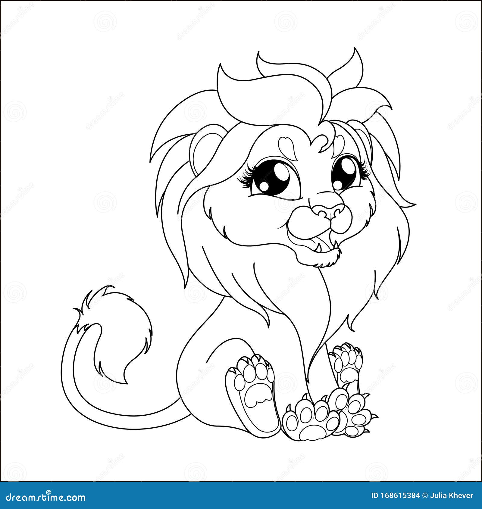 Cute Hand Drawn Baby Lion Drawing Contour for Coloring. Stock Vector