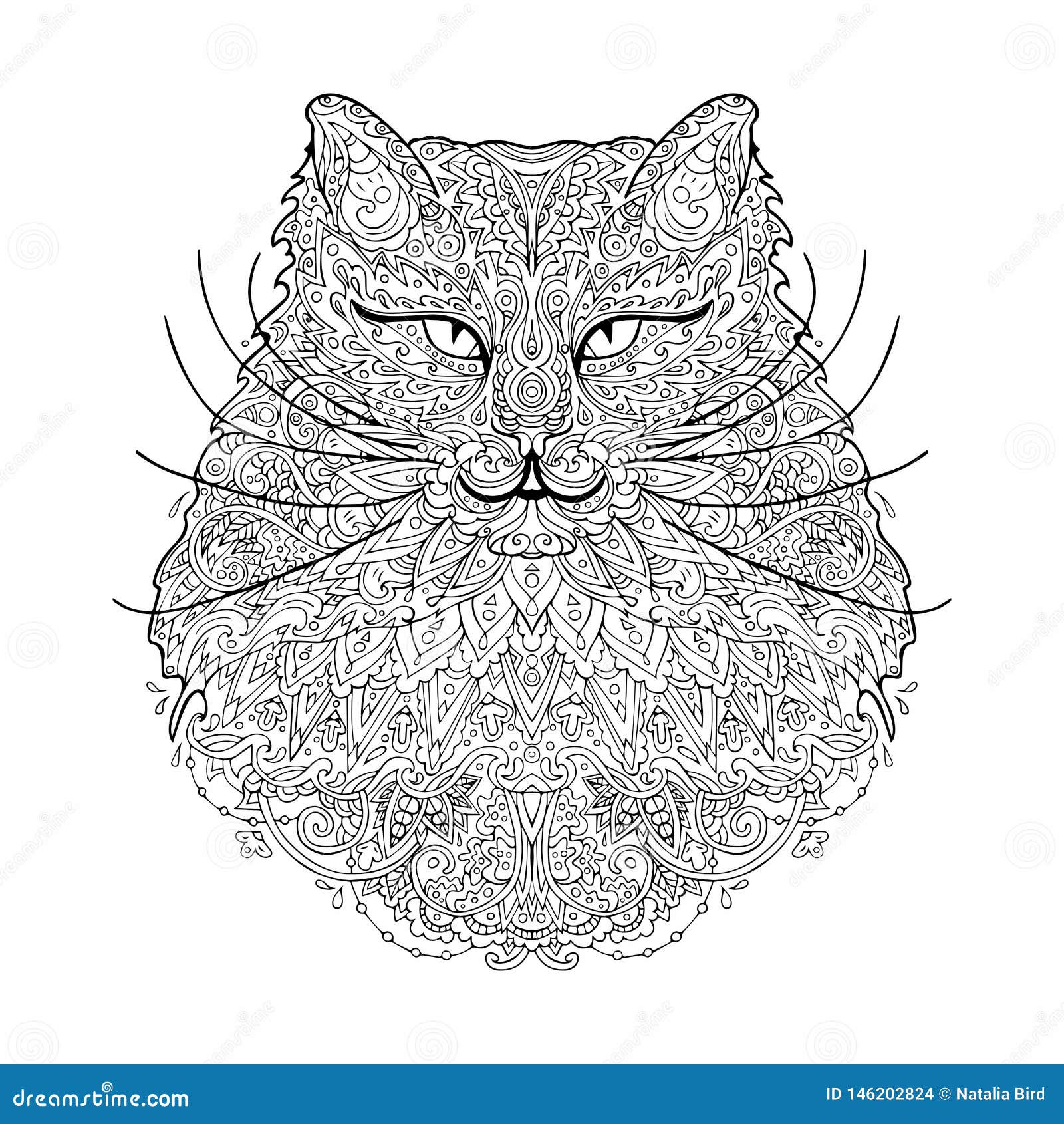coloring page kitty in zentangle inspired style.