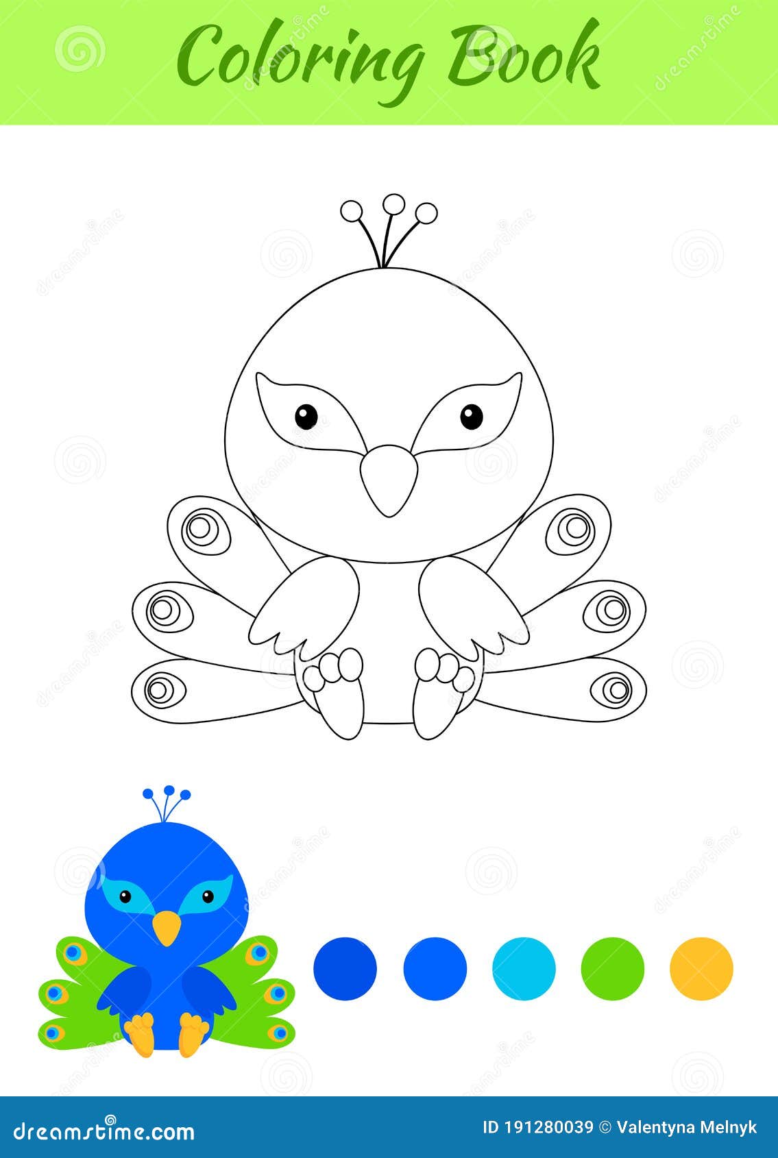 Coloring Page Little Sitting Baby Peacock Coloring Book For Kids Educational Activity For Preschool Years Kids And Toddlers With Stock Vector Illustration Of Coloring Cartoon 191280039