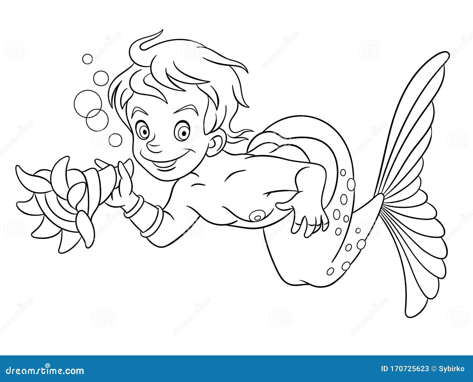 Coloring Page with Mermaid Boy Stock Vector - Illustration of fantasy