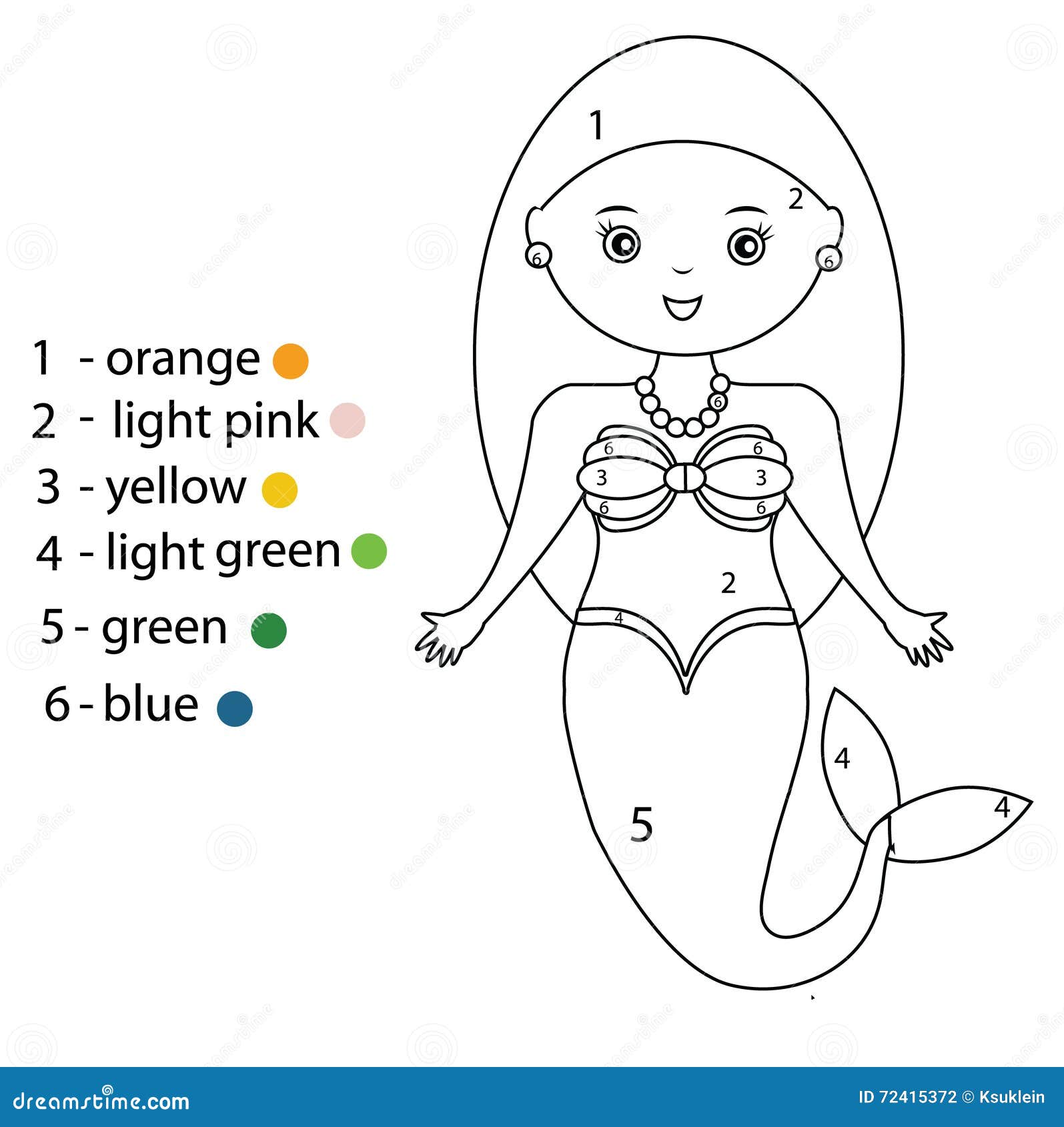 Coloring Page with Mermaid. Color by Numbers Children Educational ...