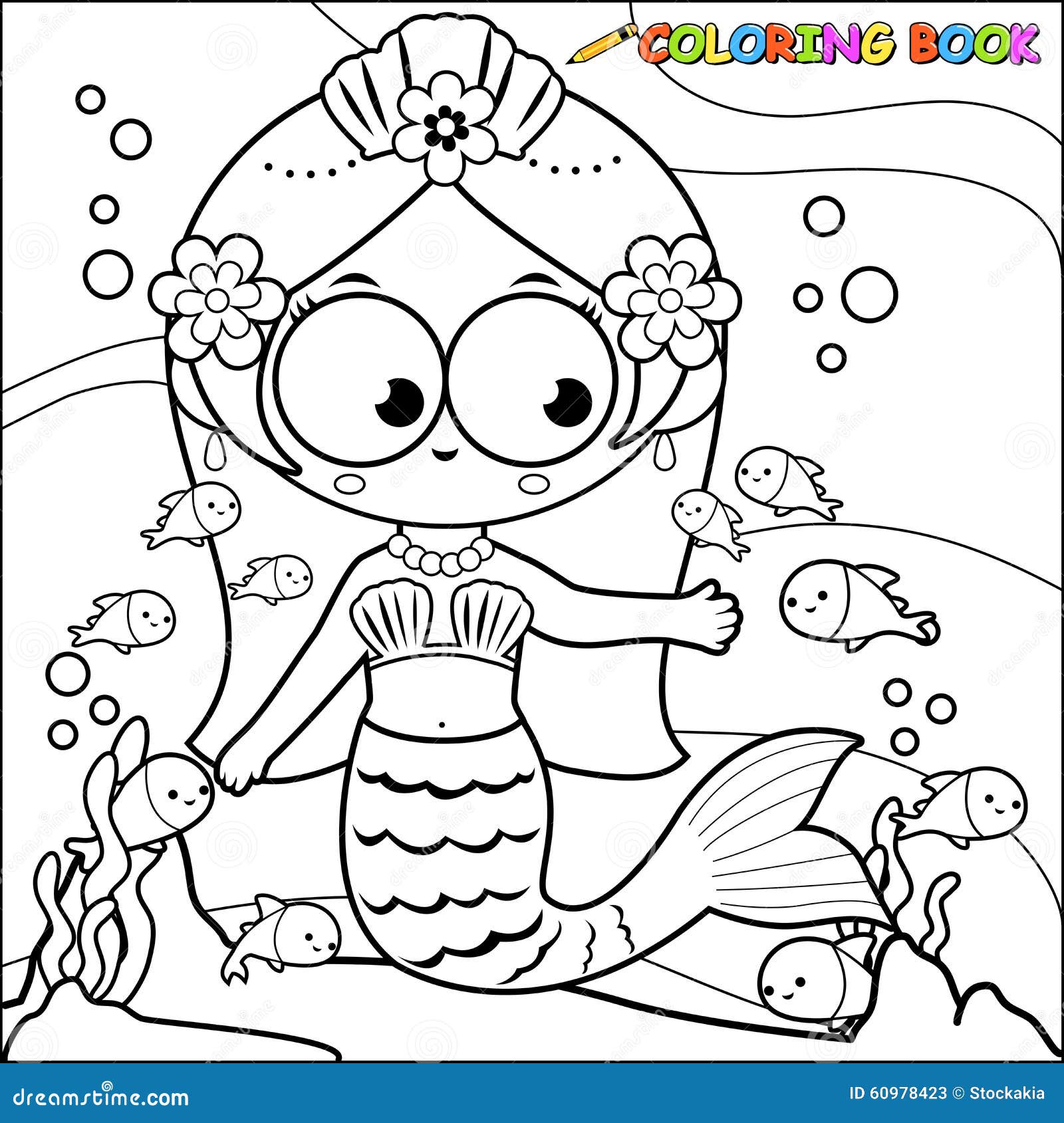 Coloring page mermaid swimming in the sea