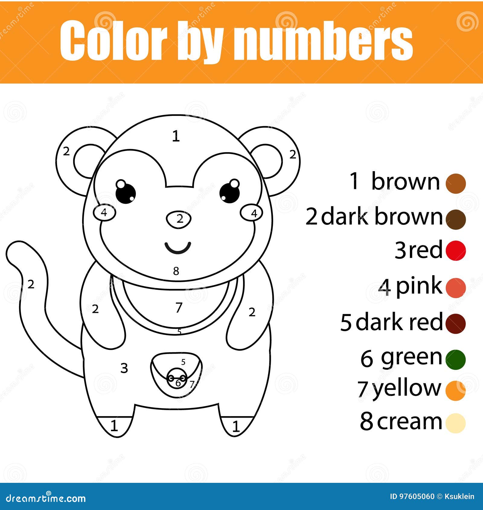 Coloring Page with Monkey. Color by Numbers Educational Children ...