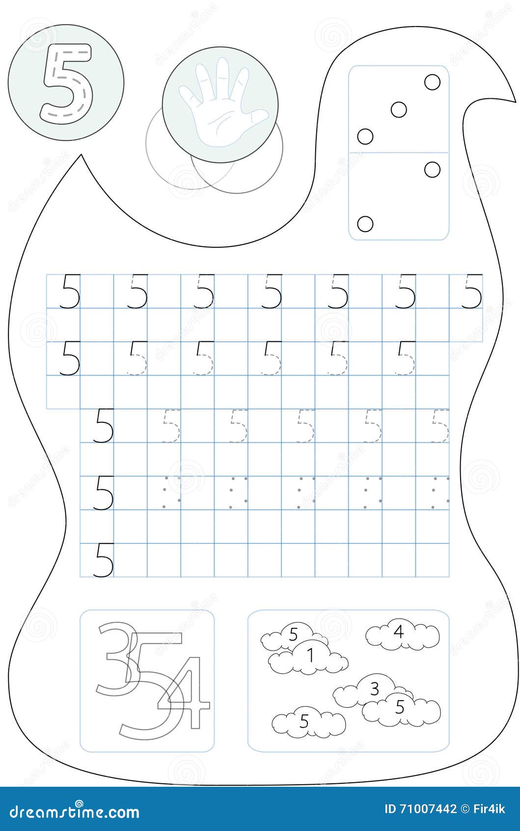 coloring page number five printable worksheet stock vector