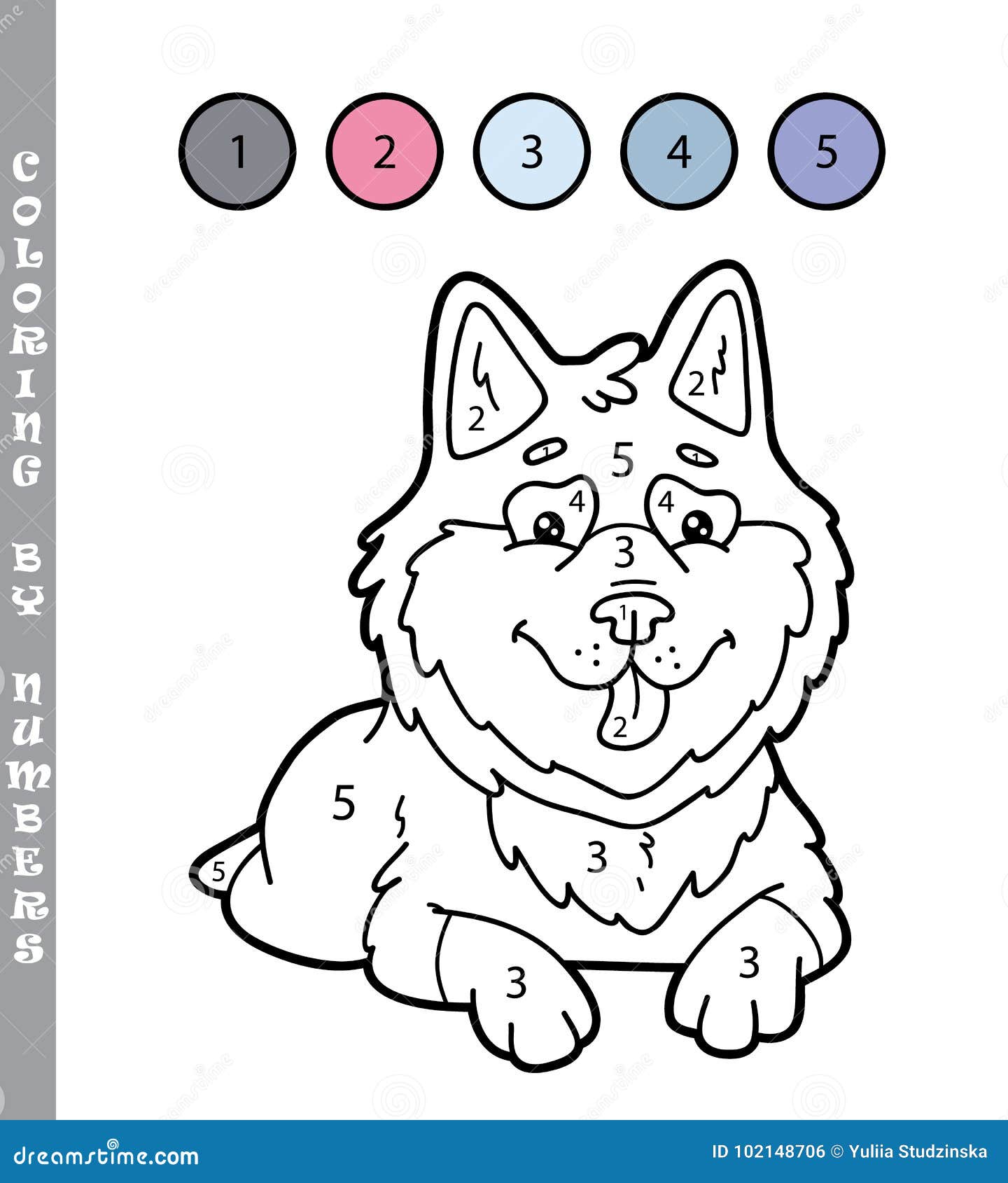 Coloring Page by Numbers Dog Stock Vector - Illustration of line, kids