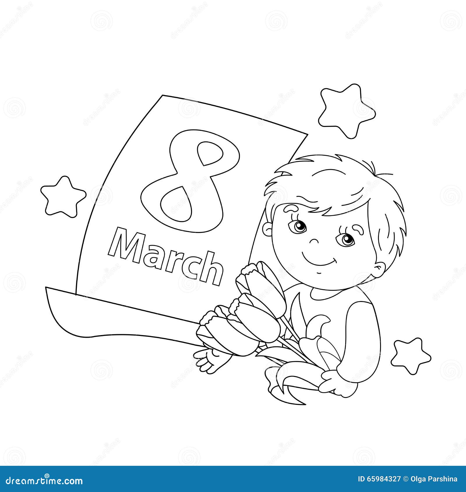 Download Coloring Page Outline Of Boy With Flowers With Calendar ...