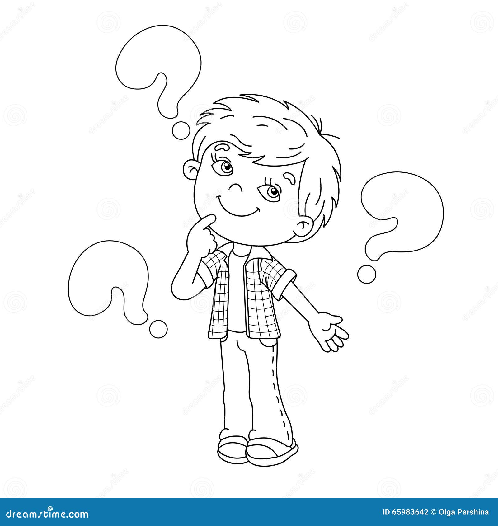 Coloring Page Outline of Cartoon Boy with the Big Questions Stock ...