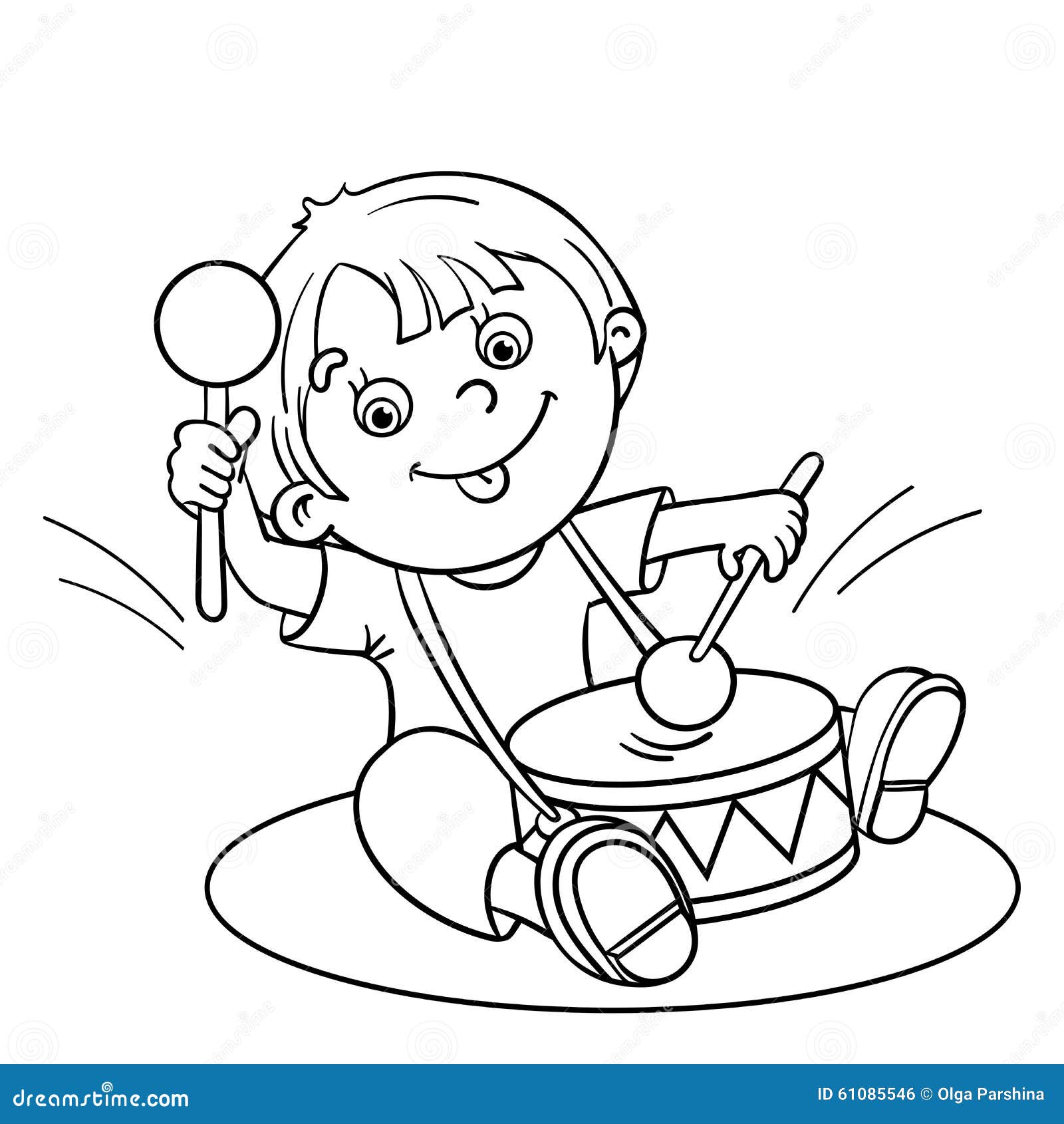 Coloring Page Outline A Cartoon Boy Playing The Drum Illustration Megapixl