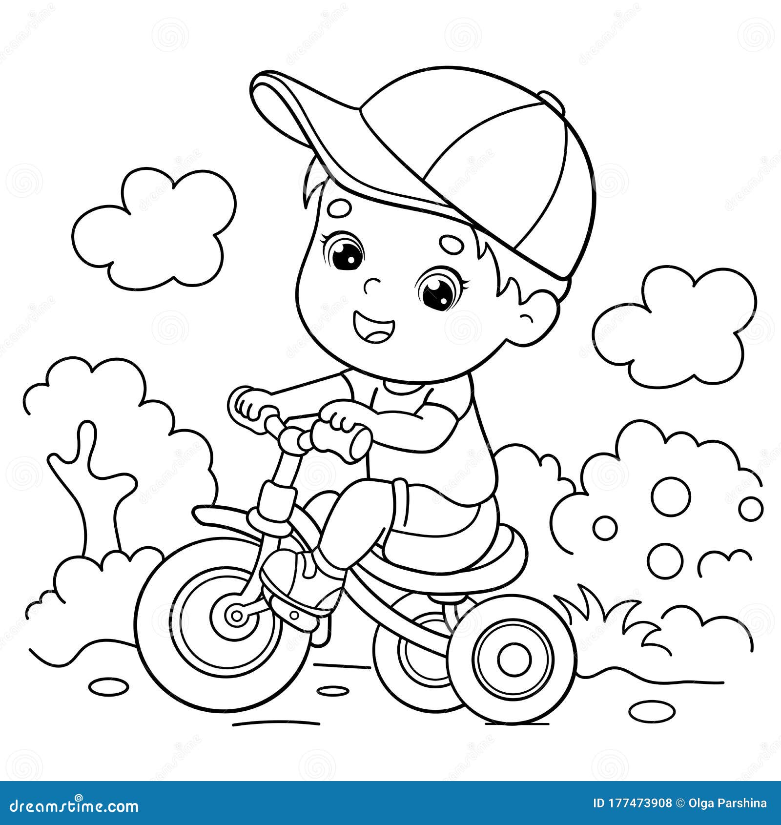 Coloring Page Outline Of A Cartoon Boy Riding A Bicycle Or Bike