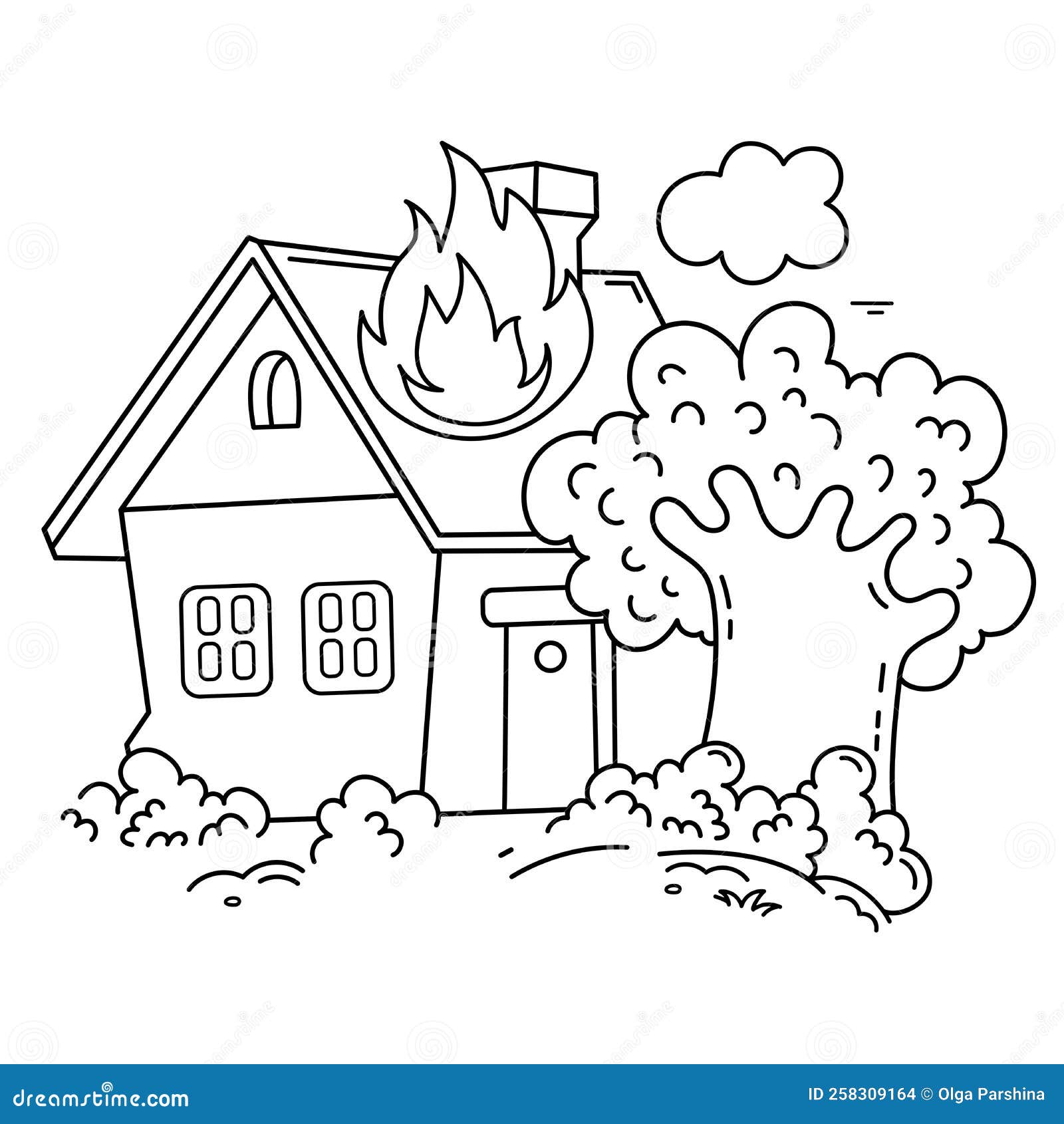 Coloring Page Outline Of Cartoon Burning House. Fire Or Flame. Coloring ...