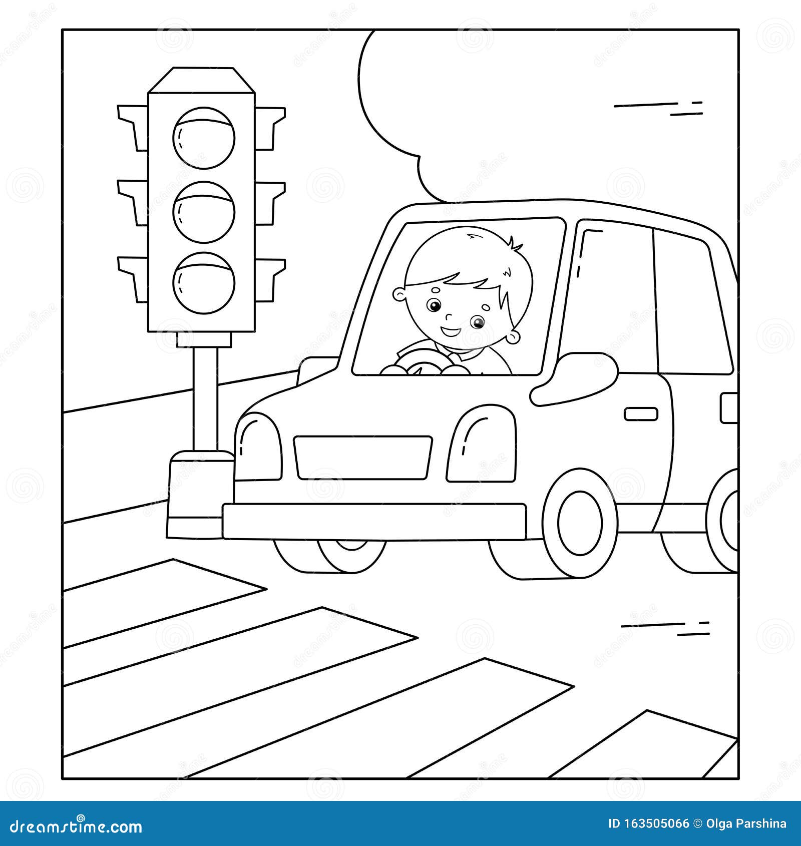 Download Coloring Page Outline Of Cartoon Car With Driver On Road ...