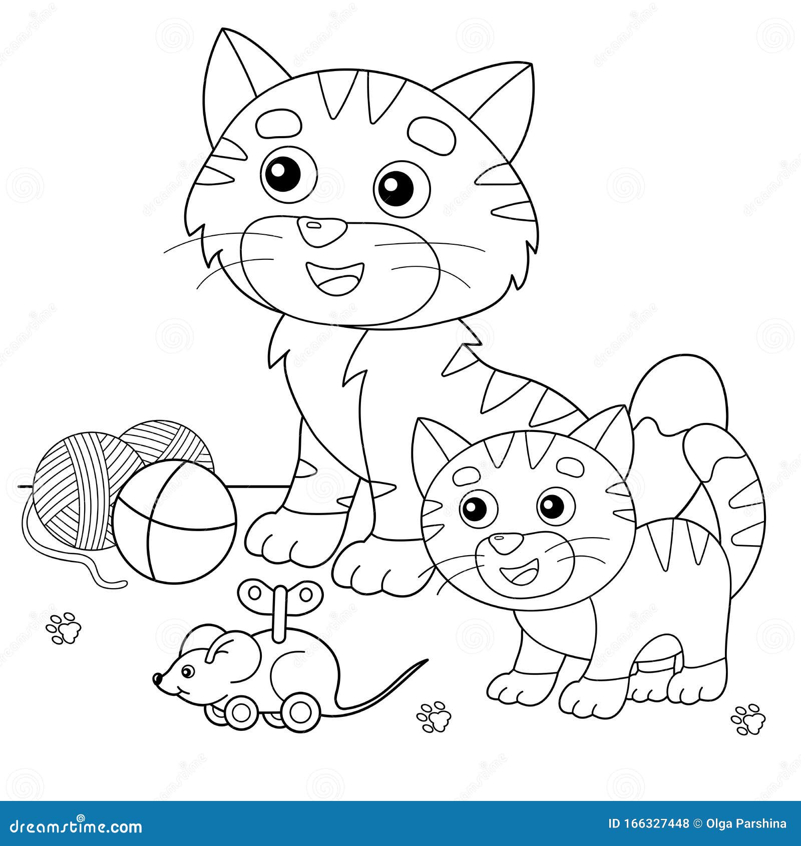 Download Coloring Page Outline Of Cartoon Cat With Kitten And With ...