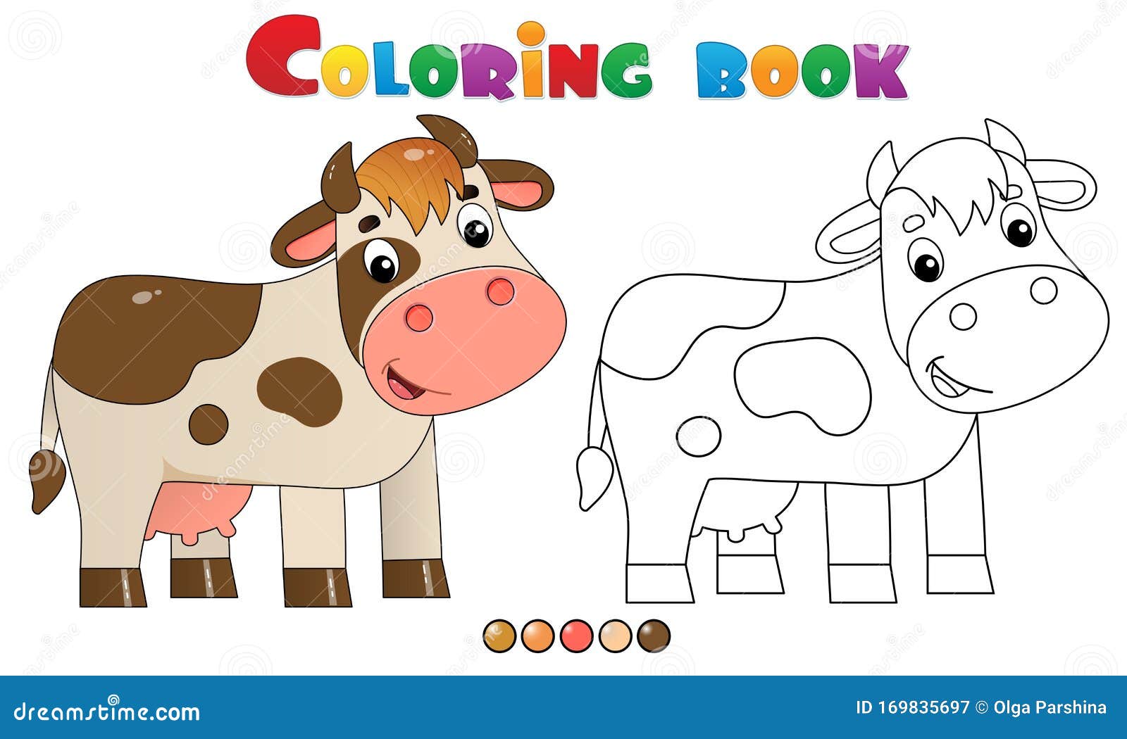 Coloring Page Outline of Cartoon Cow. Farm Animals Stock Vector -  Illustration of animal, kids: 169835697