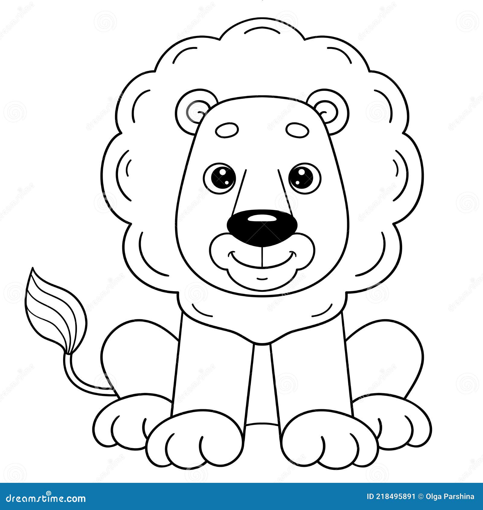 Coloring Page Outline of Cartoon Cute Lion. Coloring Book for Kids ...