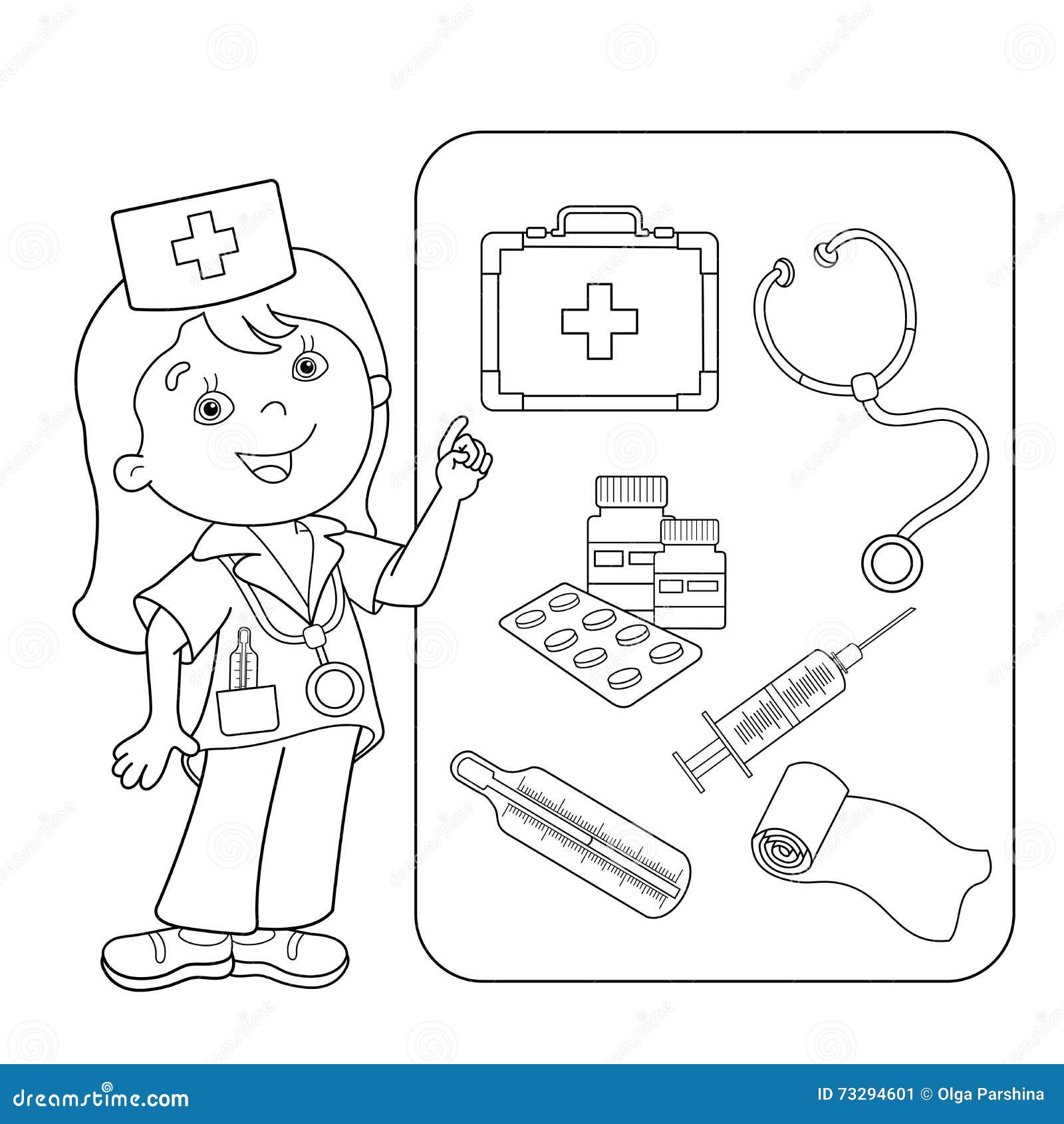 Download Coloring Page Outline Of Cartoon Doctor With First Aid Kit. Stock Vector - Illustration of ...