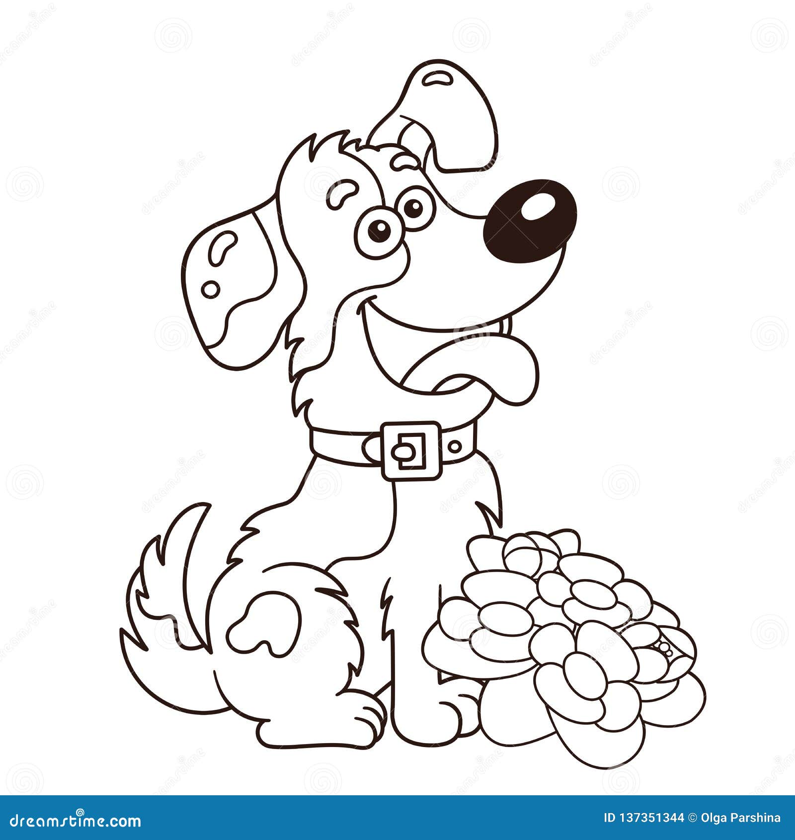 Download Coloring Page Outline Of Cartoon Dog With Flowers ...